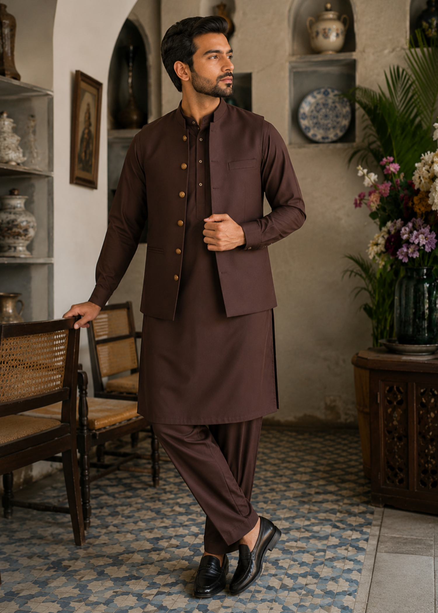 wash & wear Waistcoat in Maroon