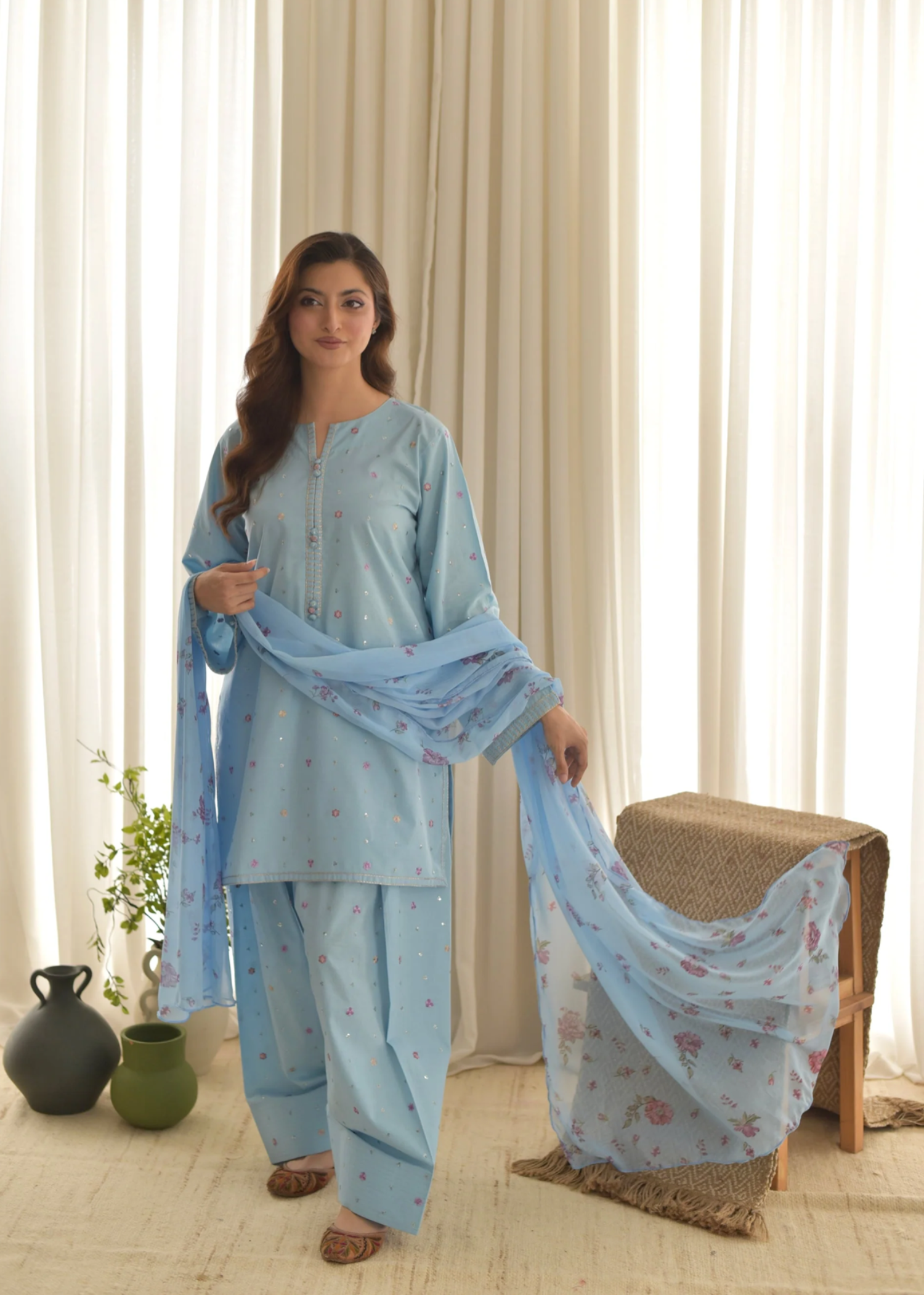 cotton Kurta Set in Sky blue