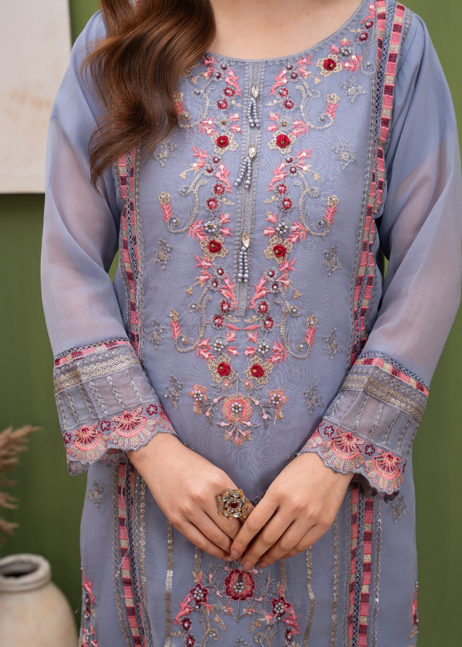 chiffon Kurta Set in Bluebell