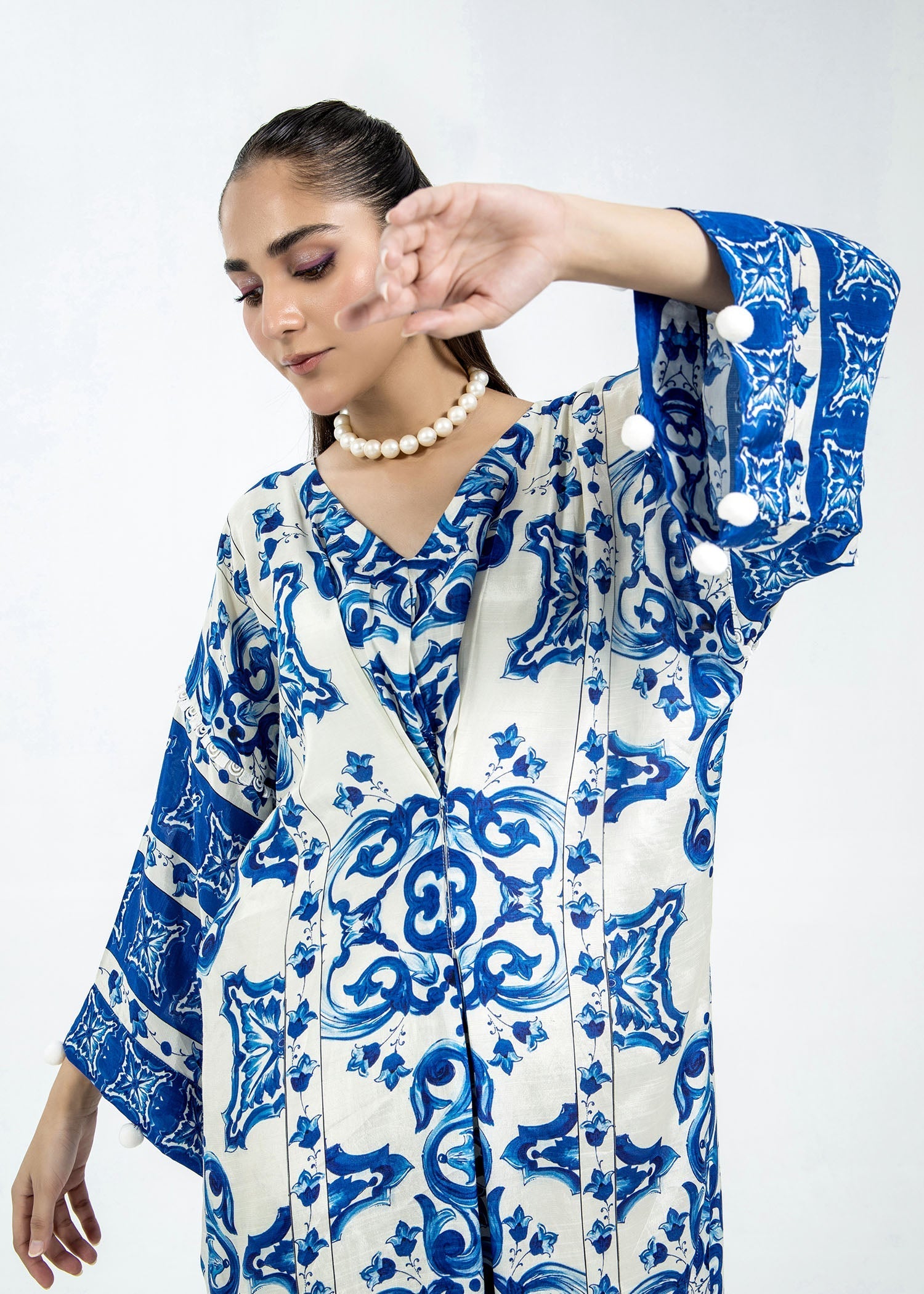 raw silk Kaftan in Blue
