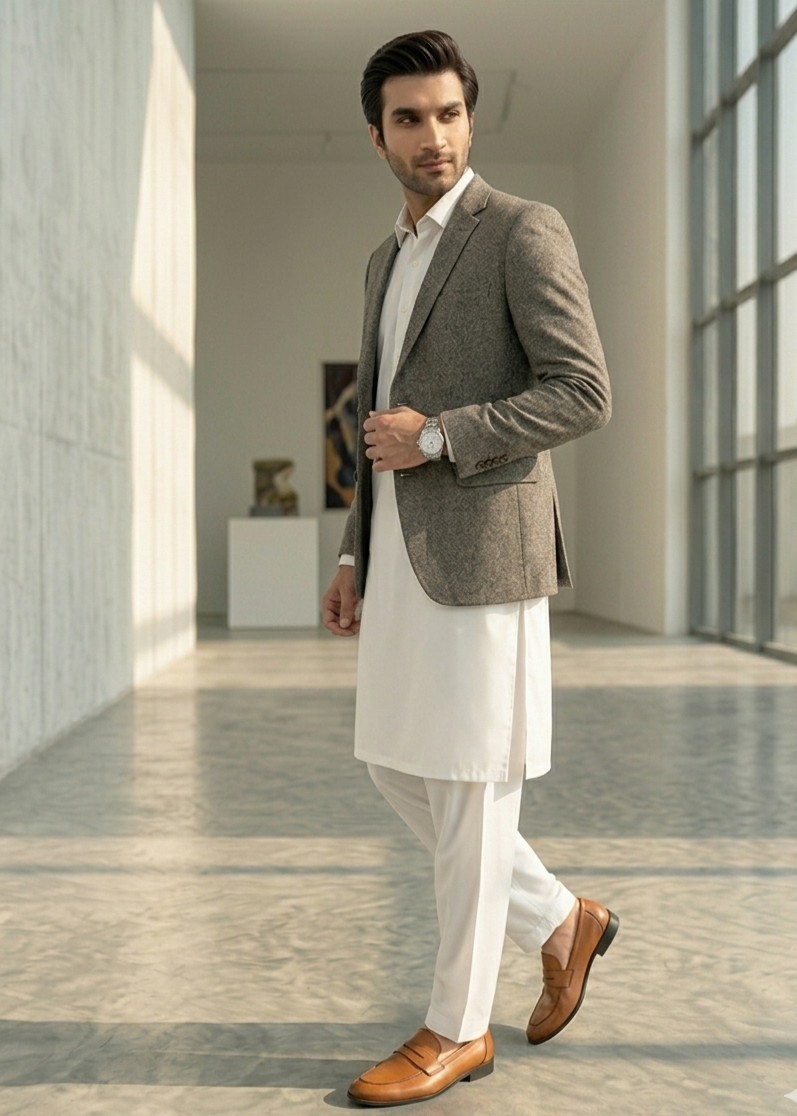 wool Blazer in Warm grey