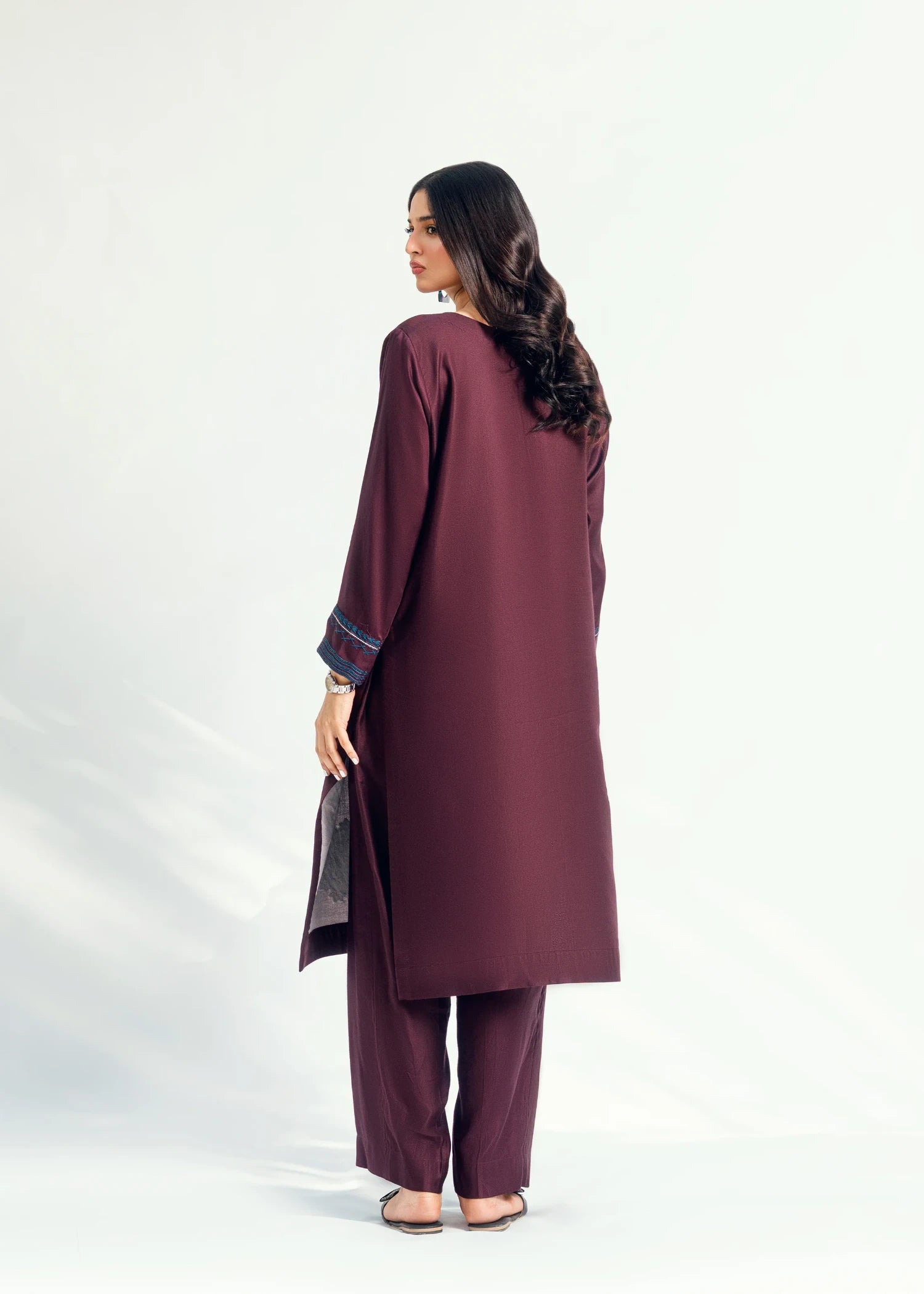 twill viscose Kurta Set in Burgundy