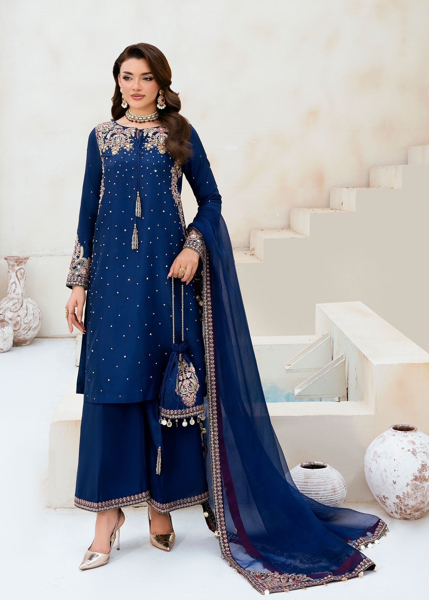tissue silk Kurta Set in Royal blue