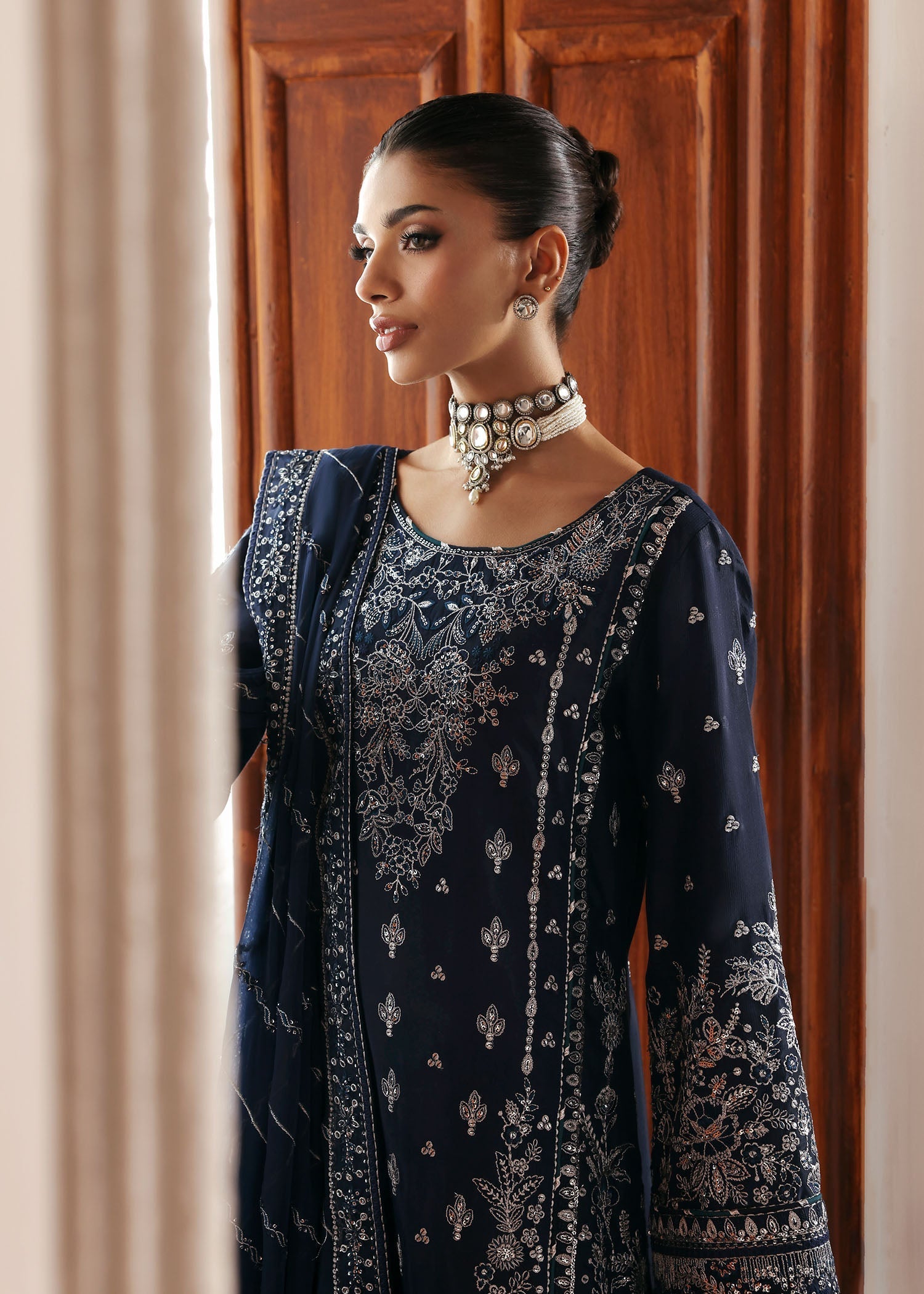 raw silk Unstitched in Slate blue