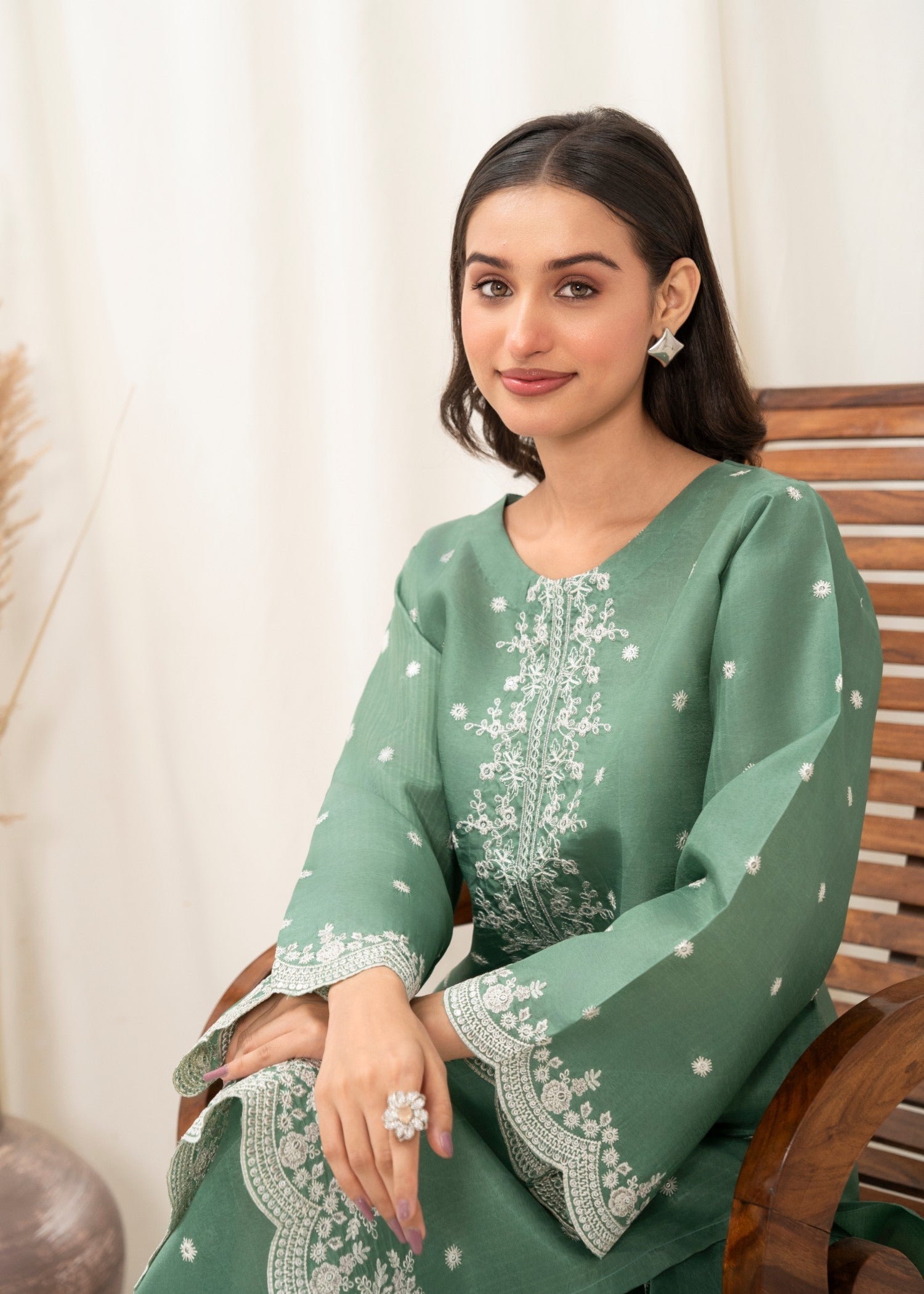 kattan silk Kurta Set in Mint green