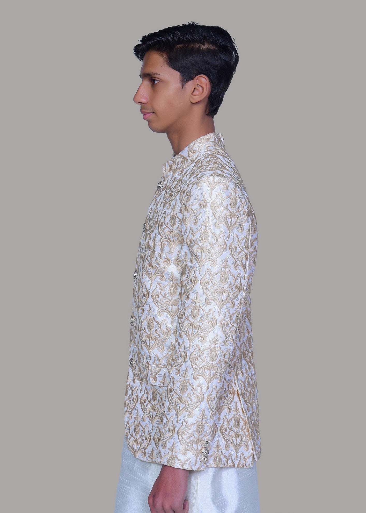 jamawar Prince Coat in Pearl white