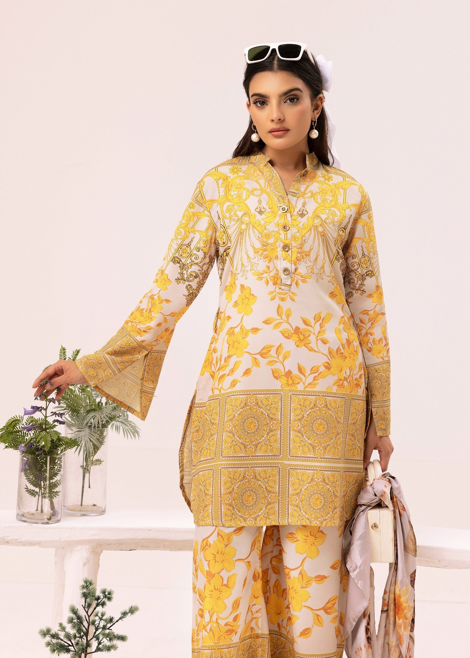 lawn Co Ord Sets in White, school bus yellow