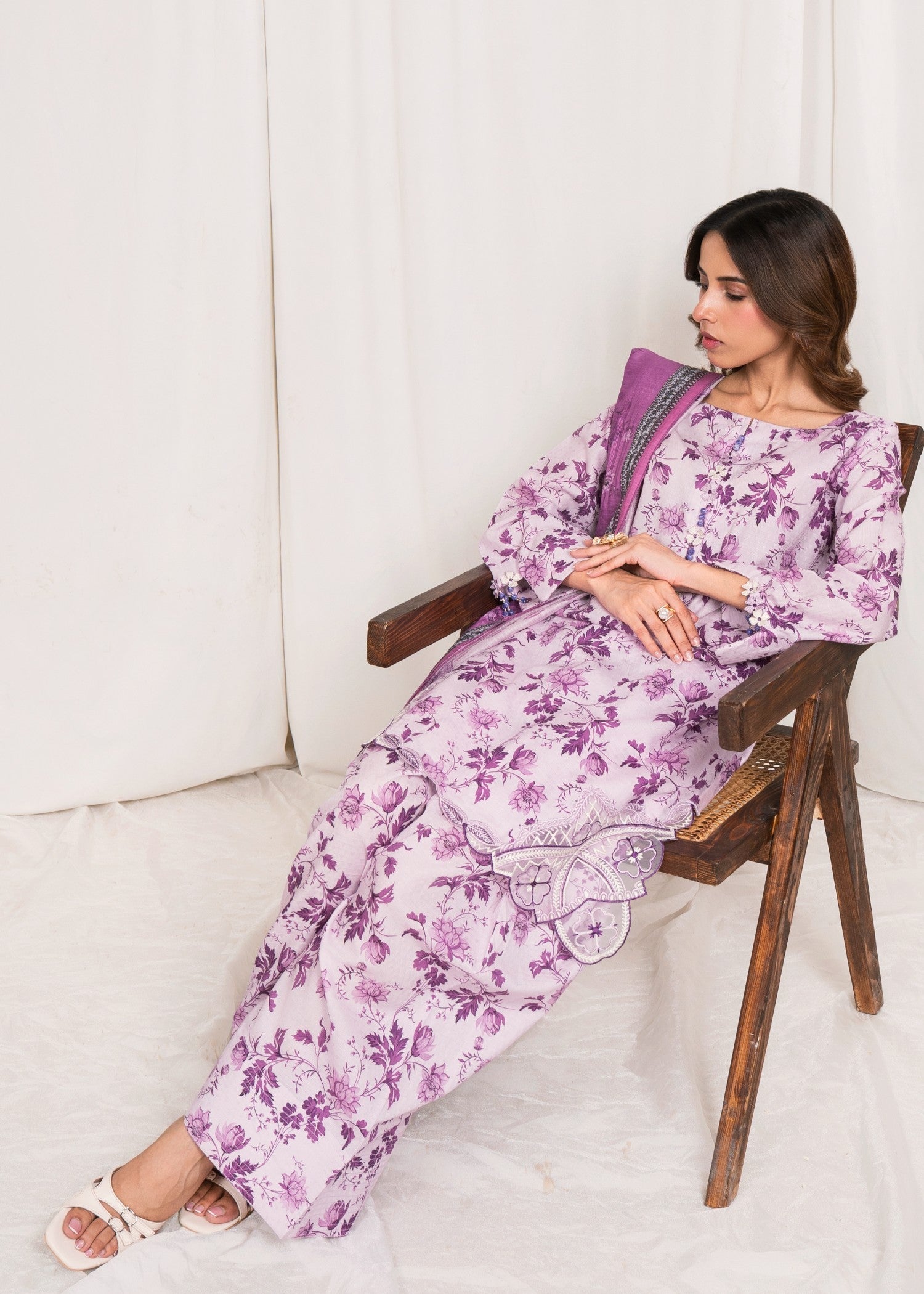 textured lawn Kurta Set in Lilac, purple mountain majesty