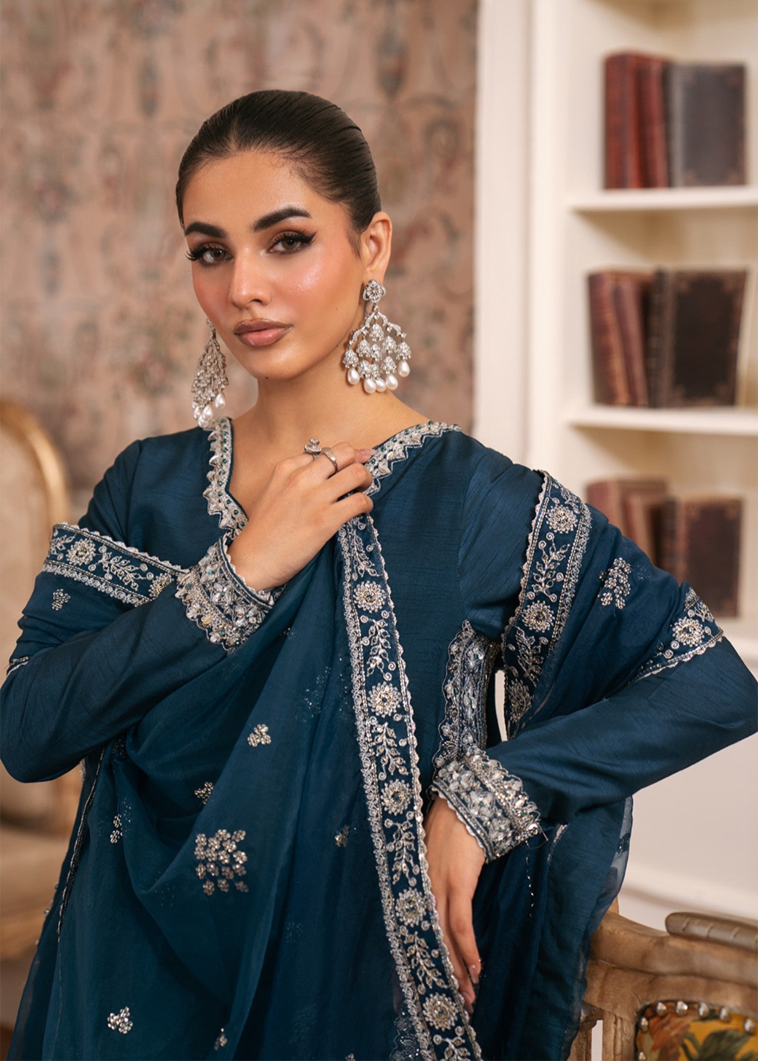 korean raw silk Kurta Set in Steel teal