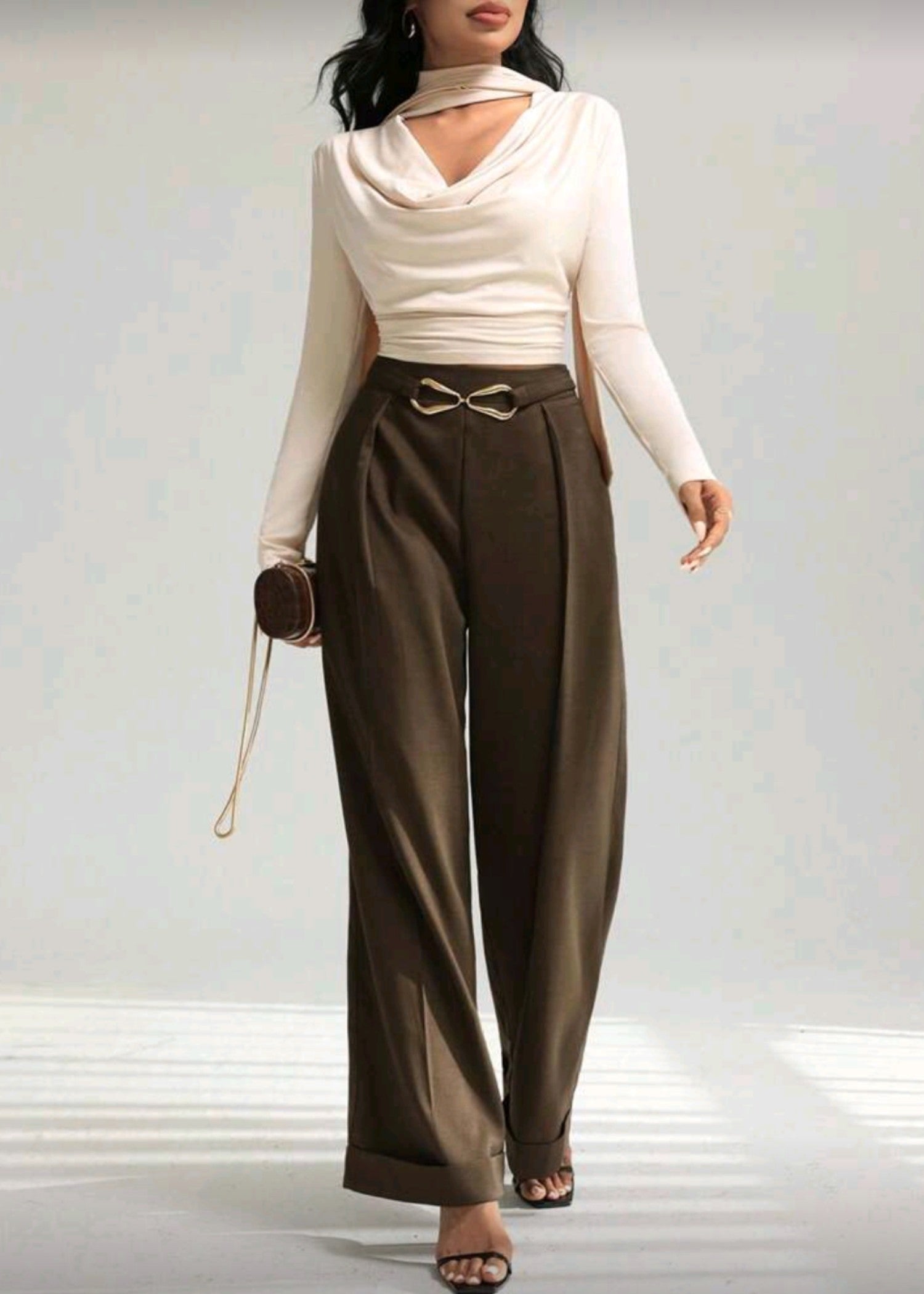 polyester Pants in Coffee brown