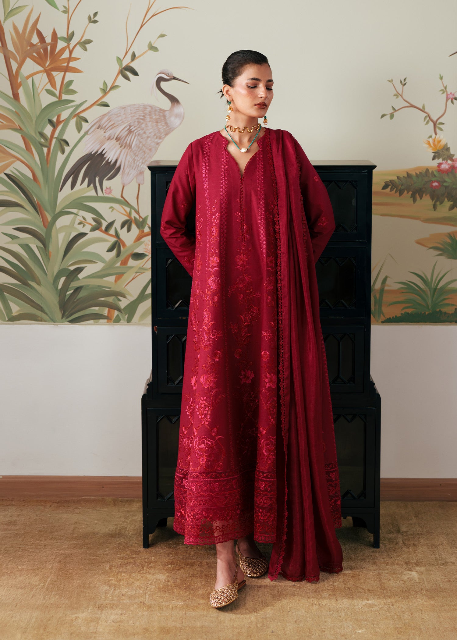 lawn Pishwas in Red