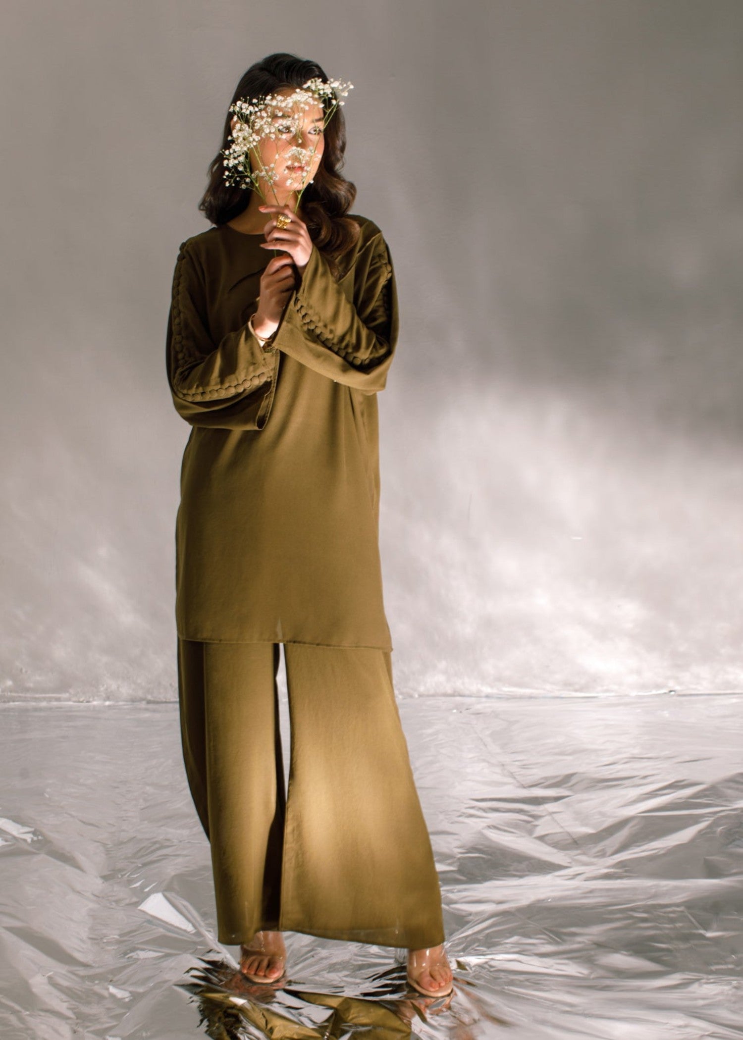 crepe georgette Kurta Set in Olive green