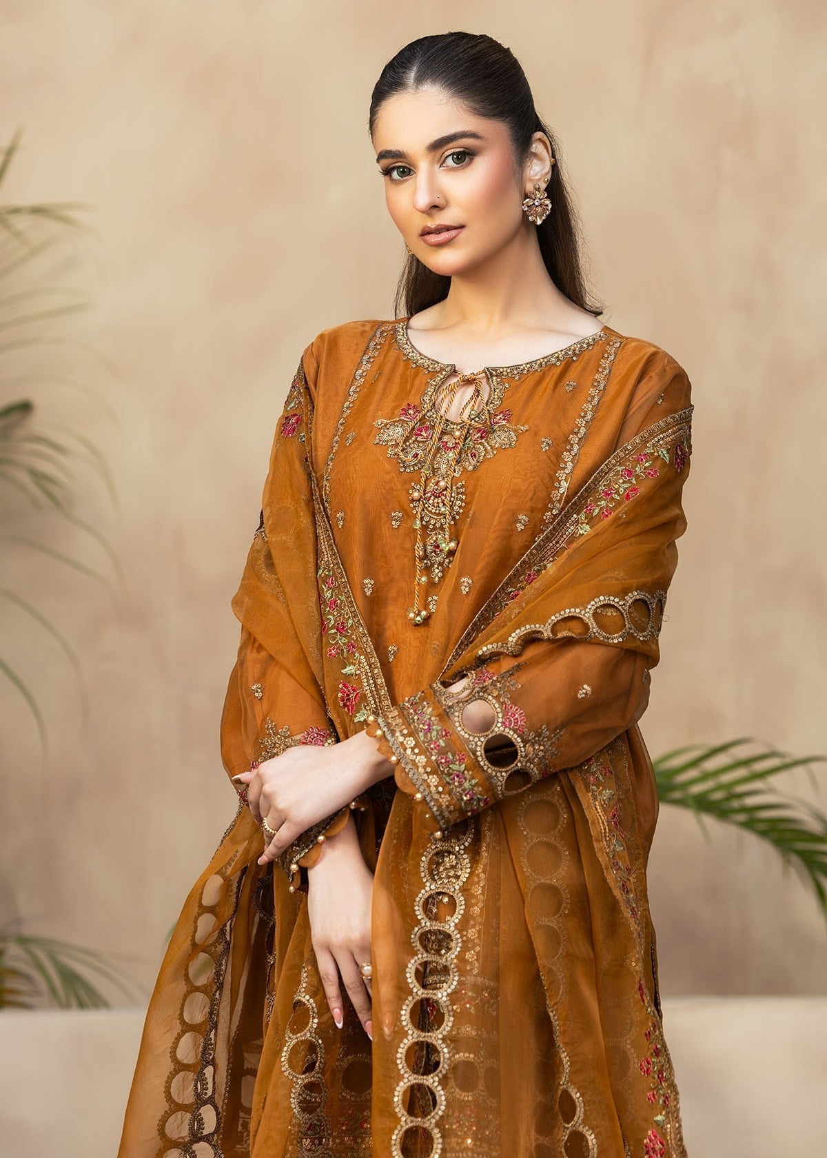 organza Kurta Set in Rustic brown