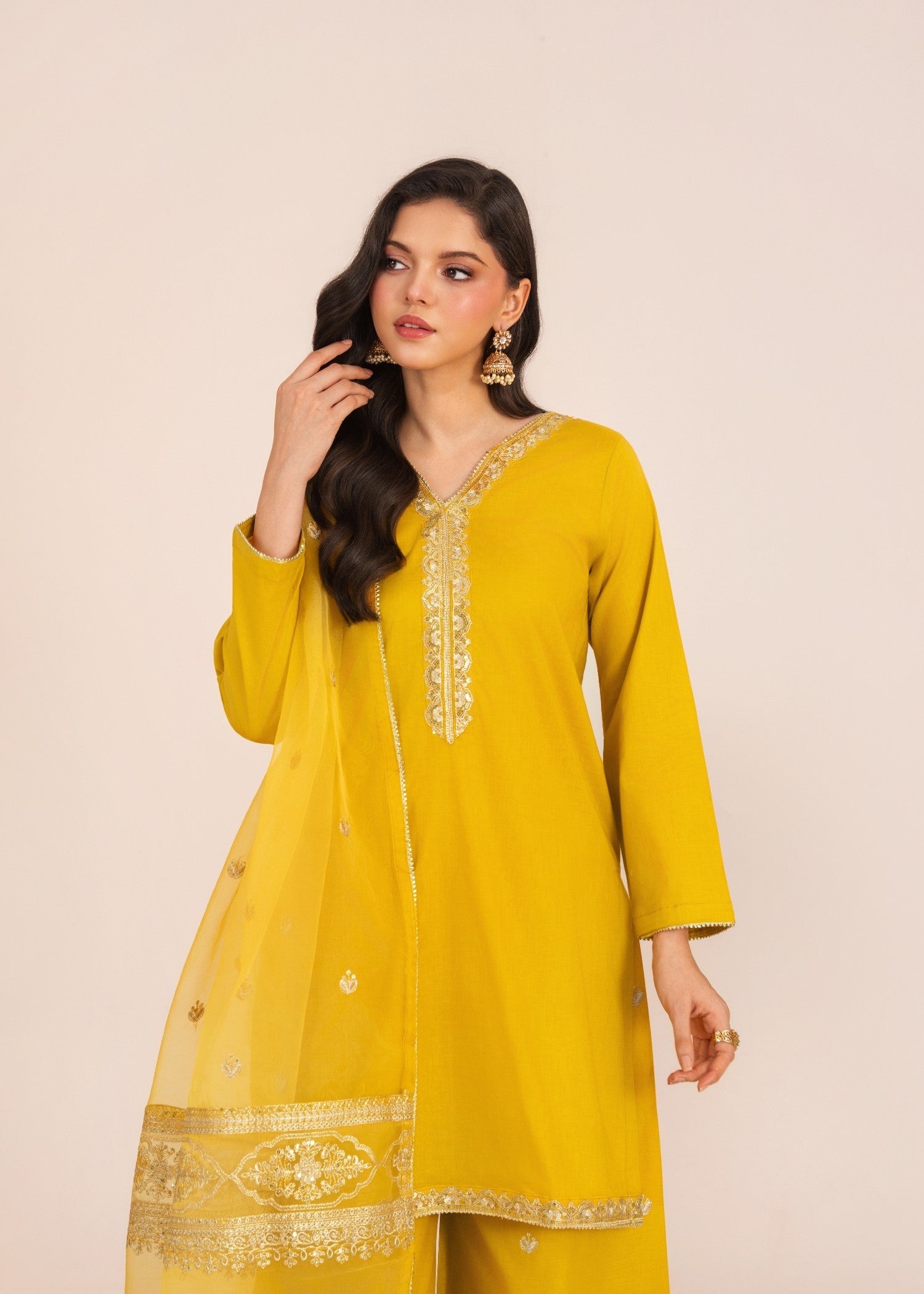 lawn Kurta Set in Mustard, gold