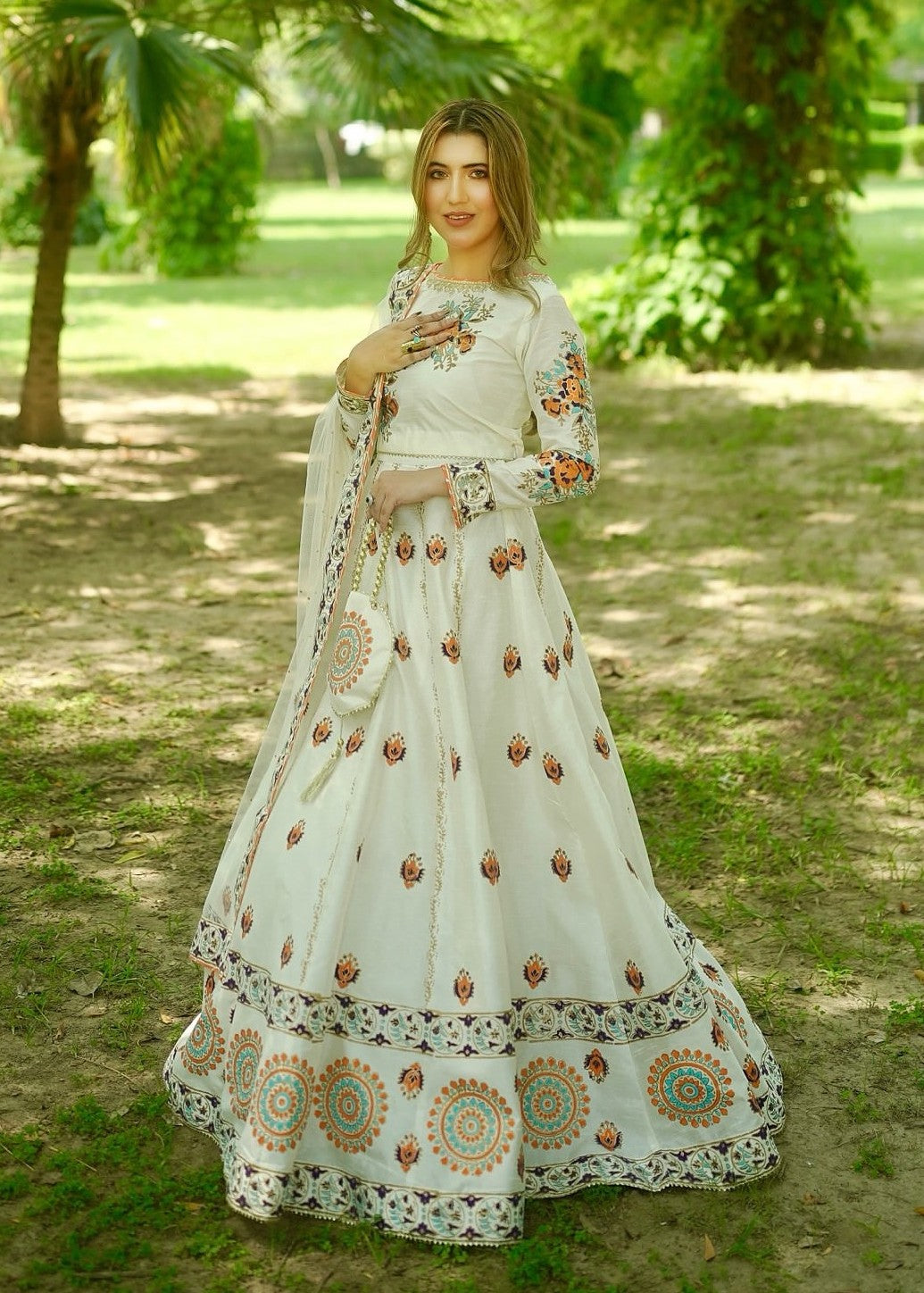 raw silk Lehenga in Off-white