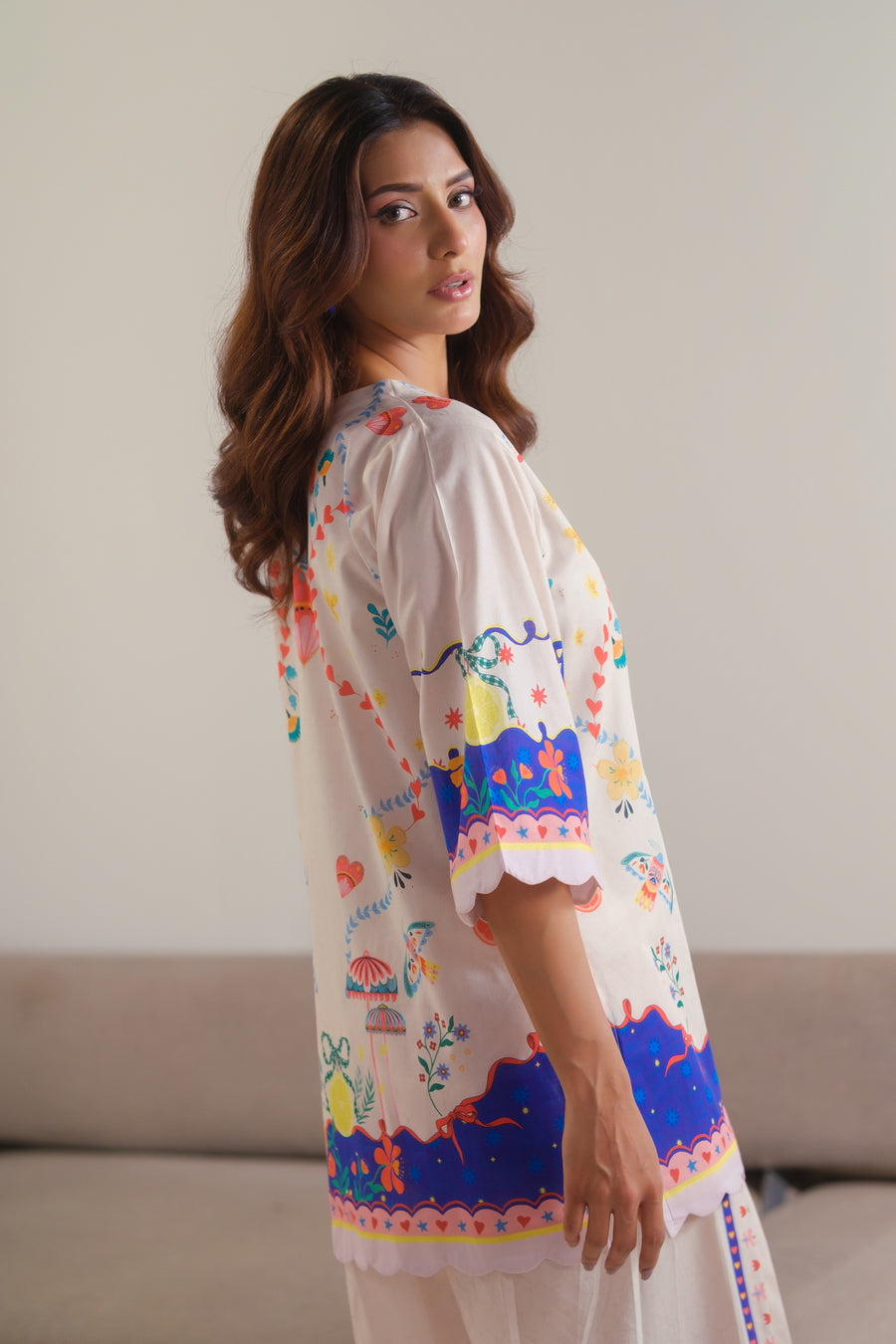 lawn cotton Co Ord Sets in Floral white