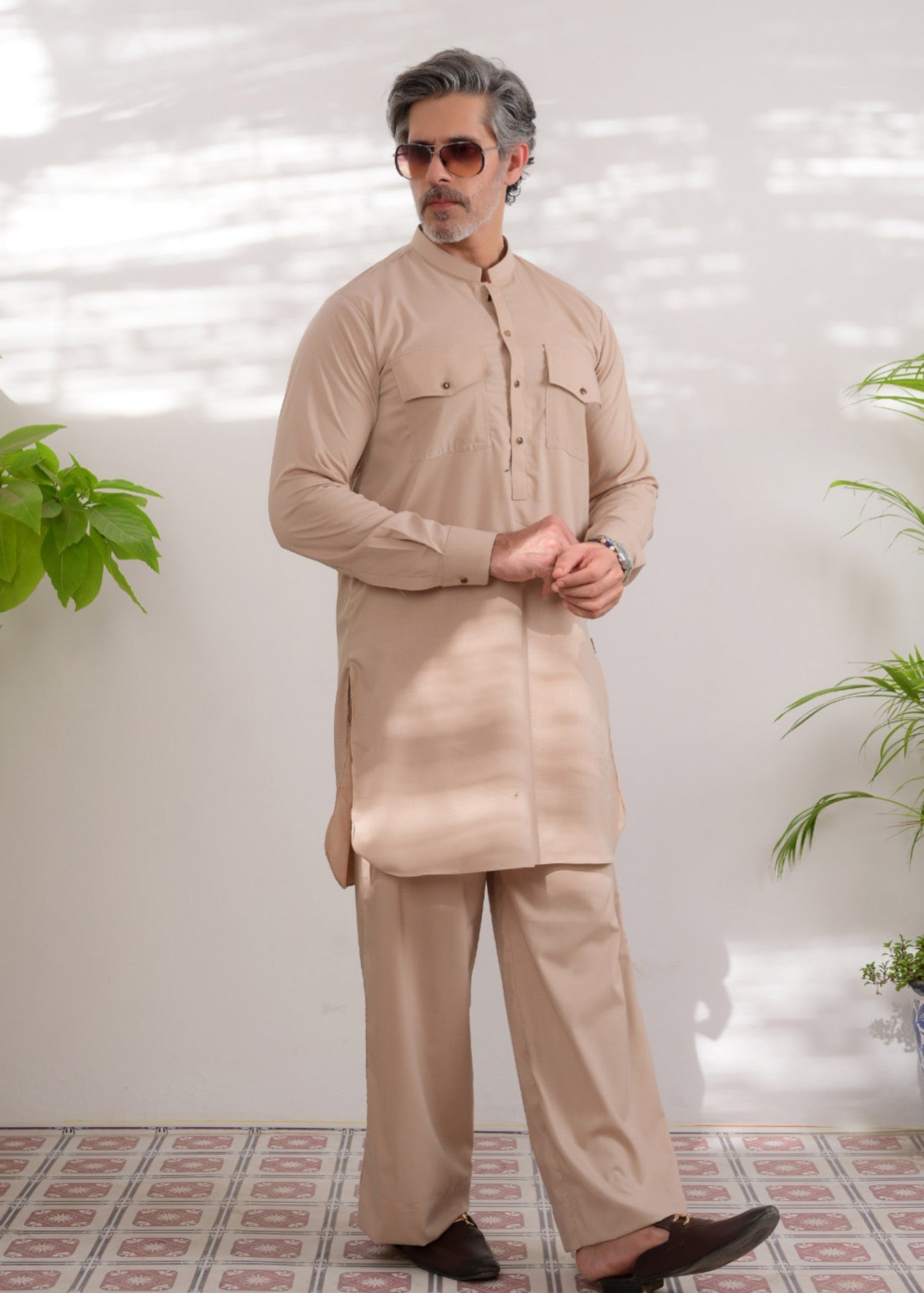 irish linen Kurta Set in Beige