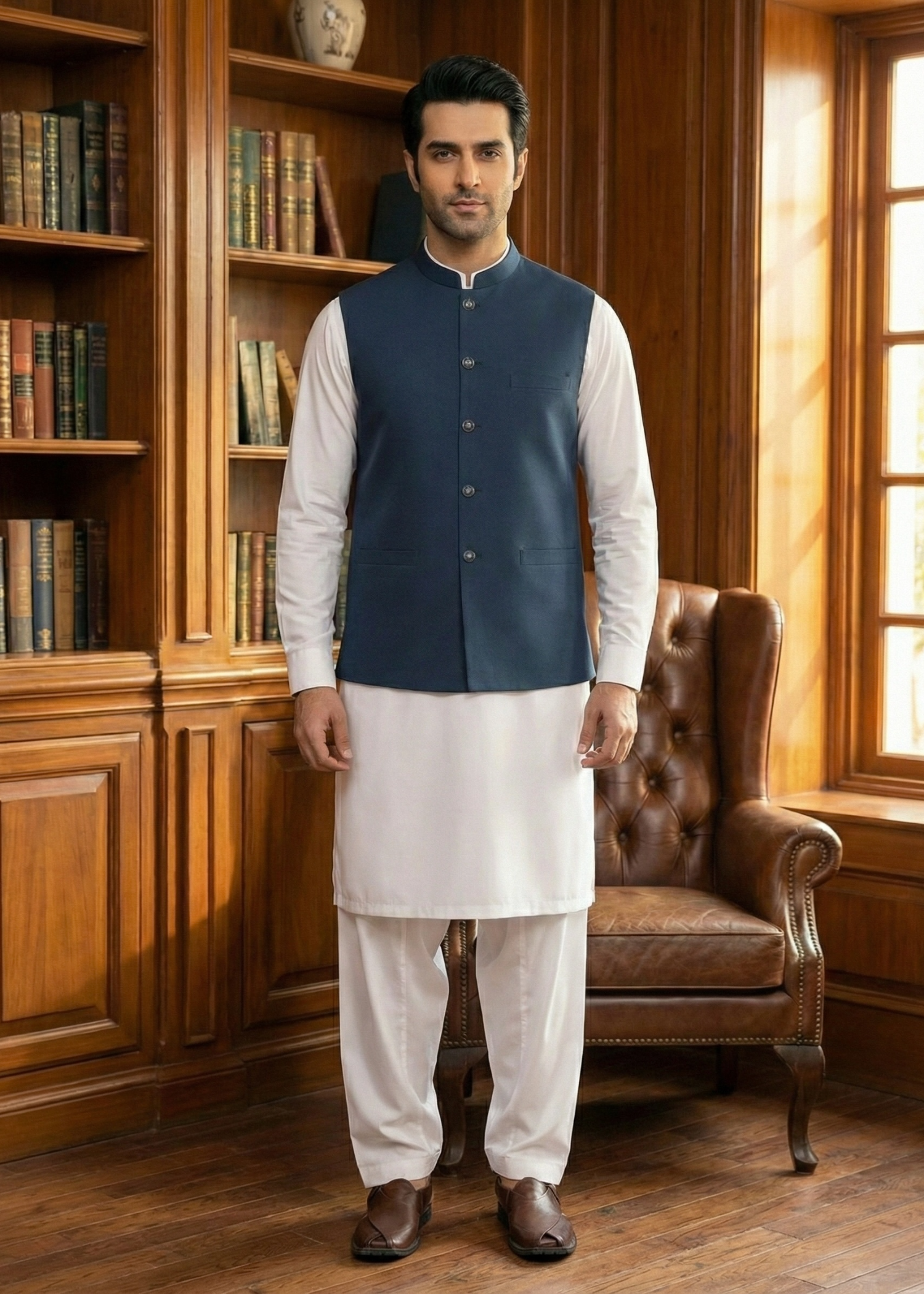 wash & wear Waistcoat in Slate blue