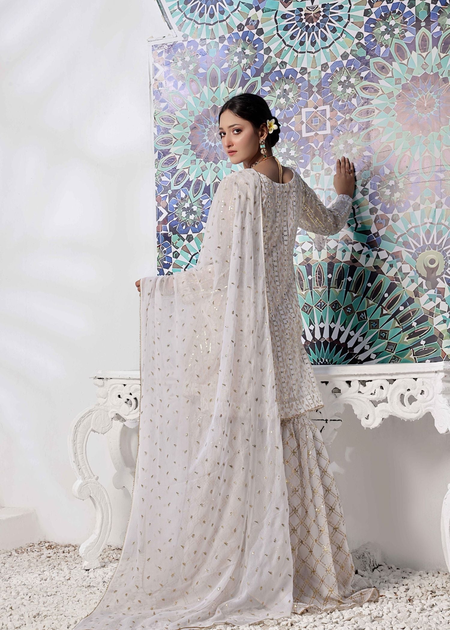 chiffon Gharara in White