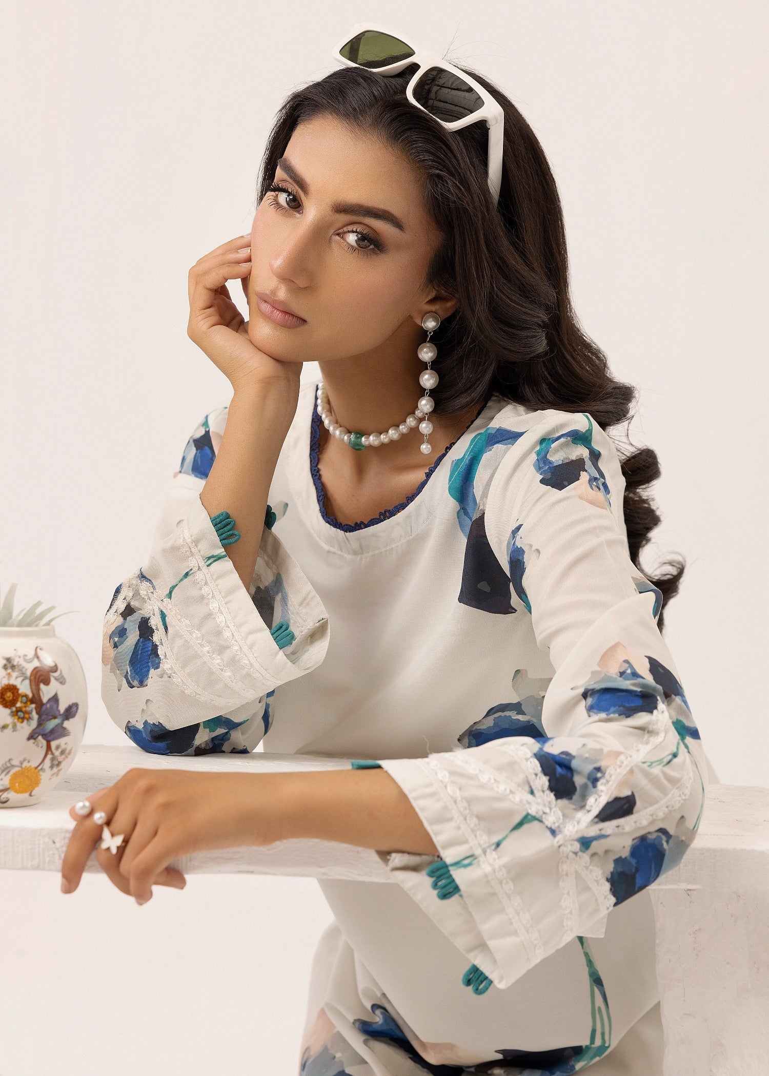lawn Co Ord Sets in Navy blue, ivory