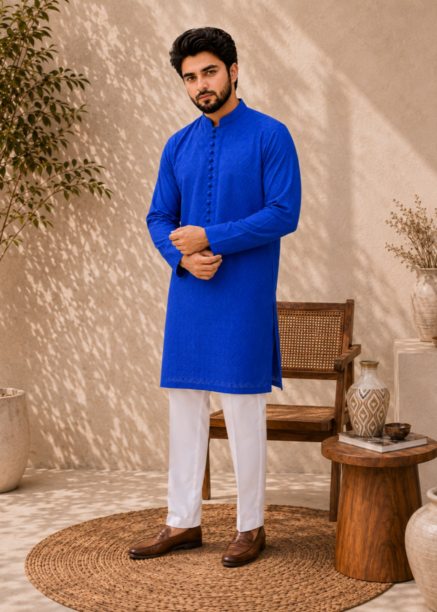 chikankari cotton Kurta Set in Royal blue