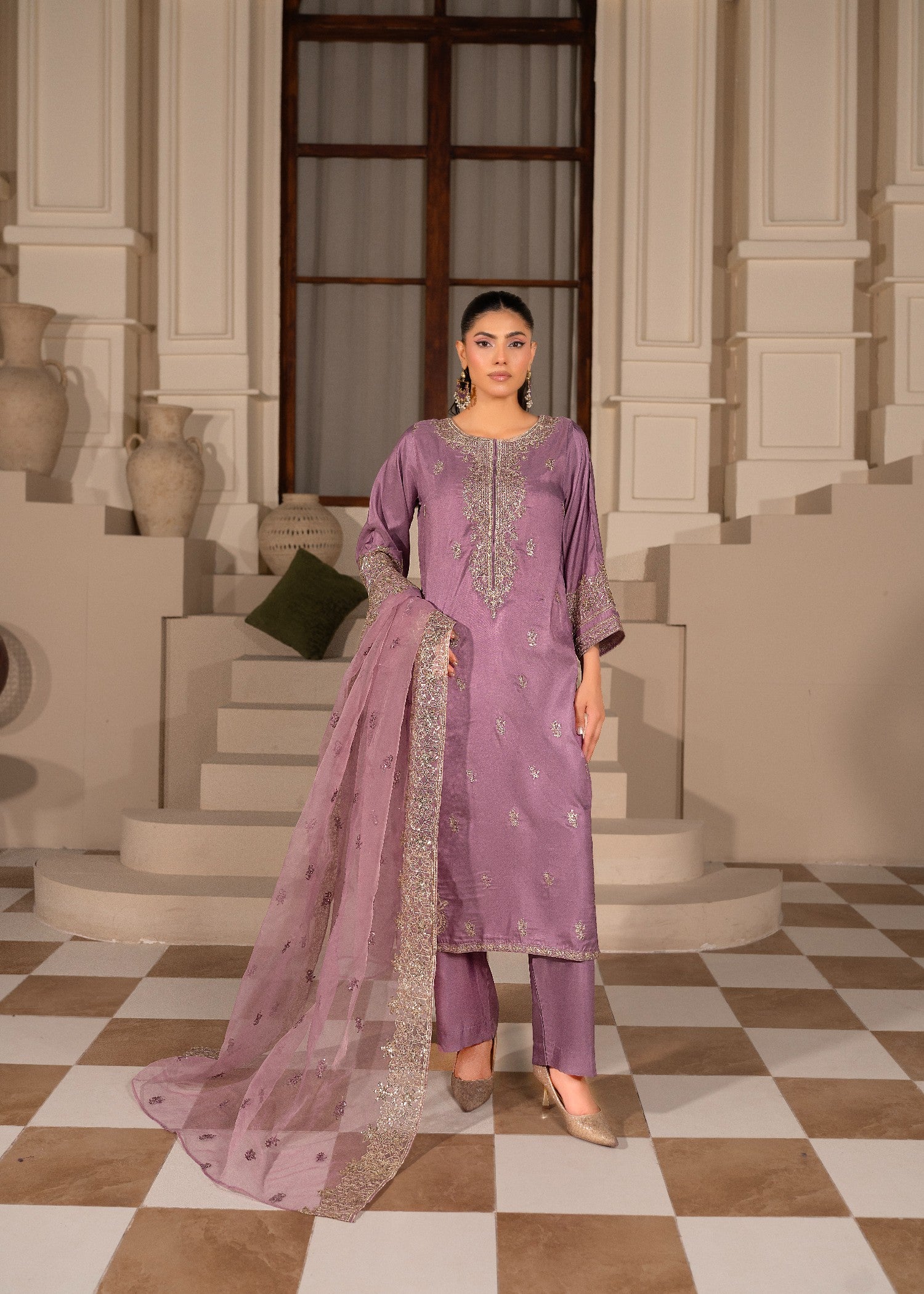 silk Kurta Set in Mauve
