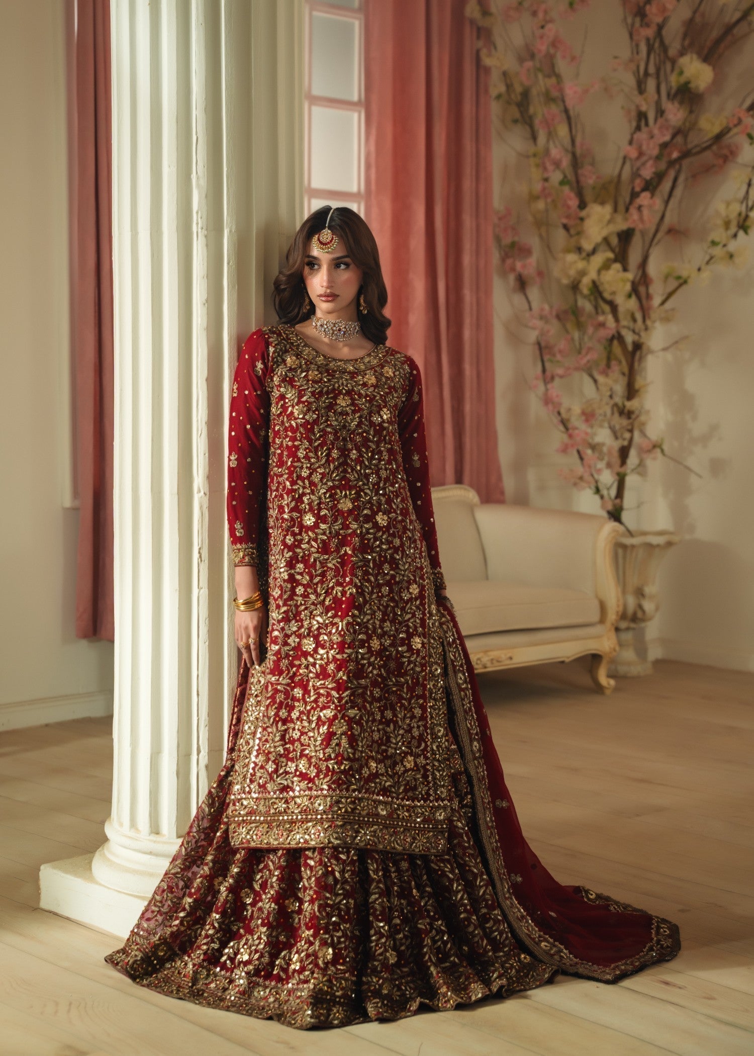 chiffon Lehenga in Maroon
