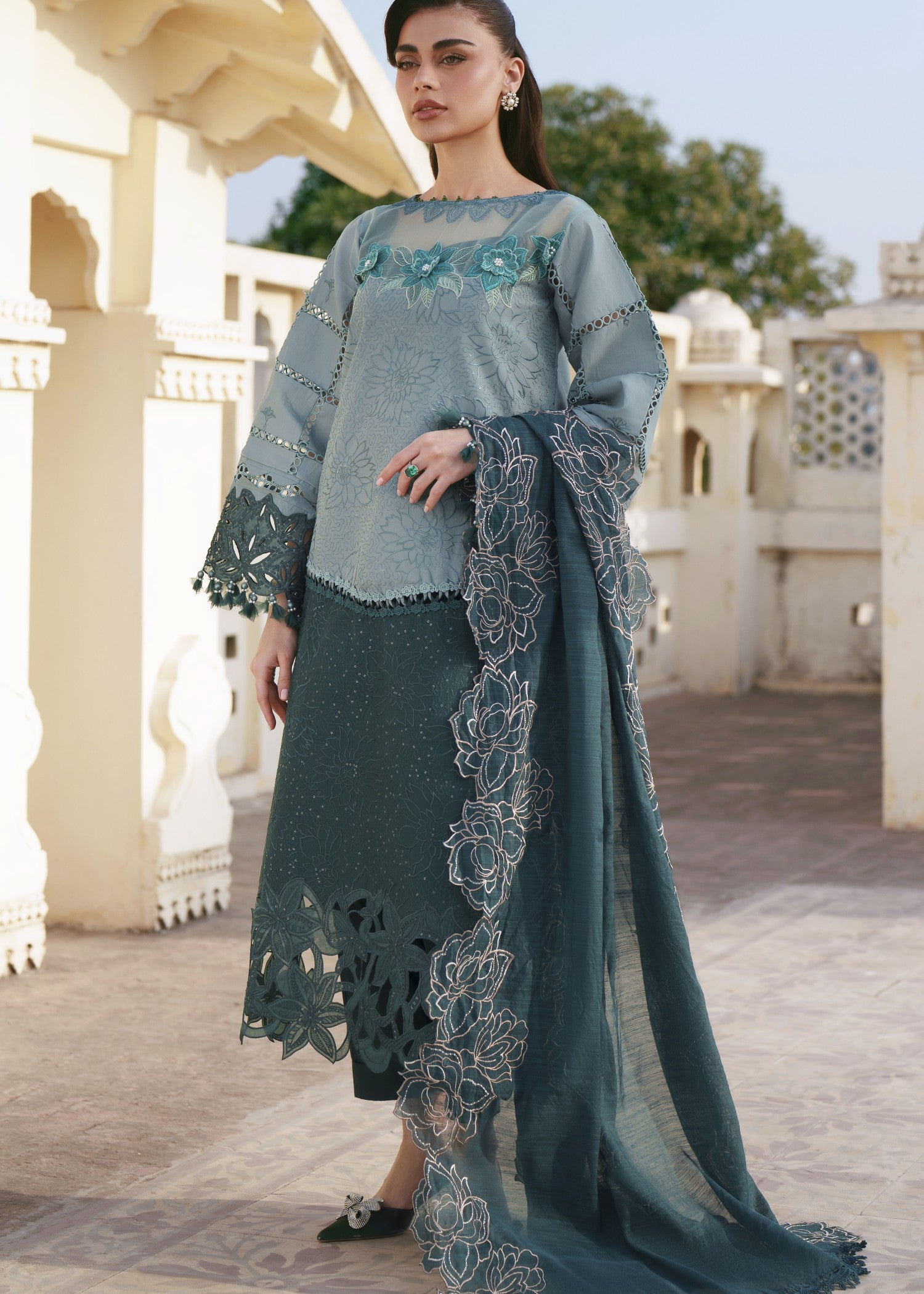 lawn Unstitched in Teal, frost blue
