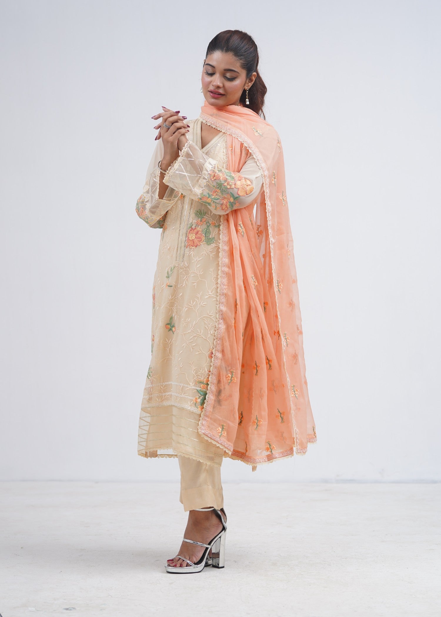chiffon Unstitched in Off-white
