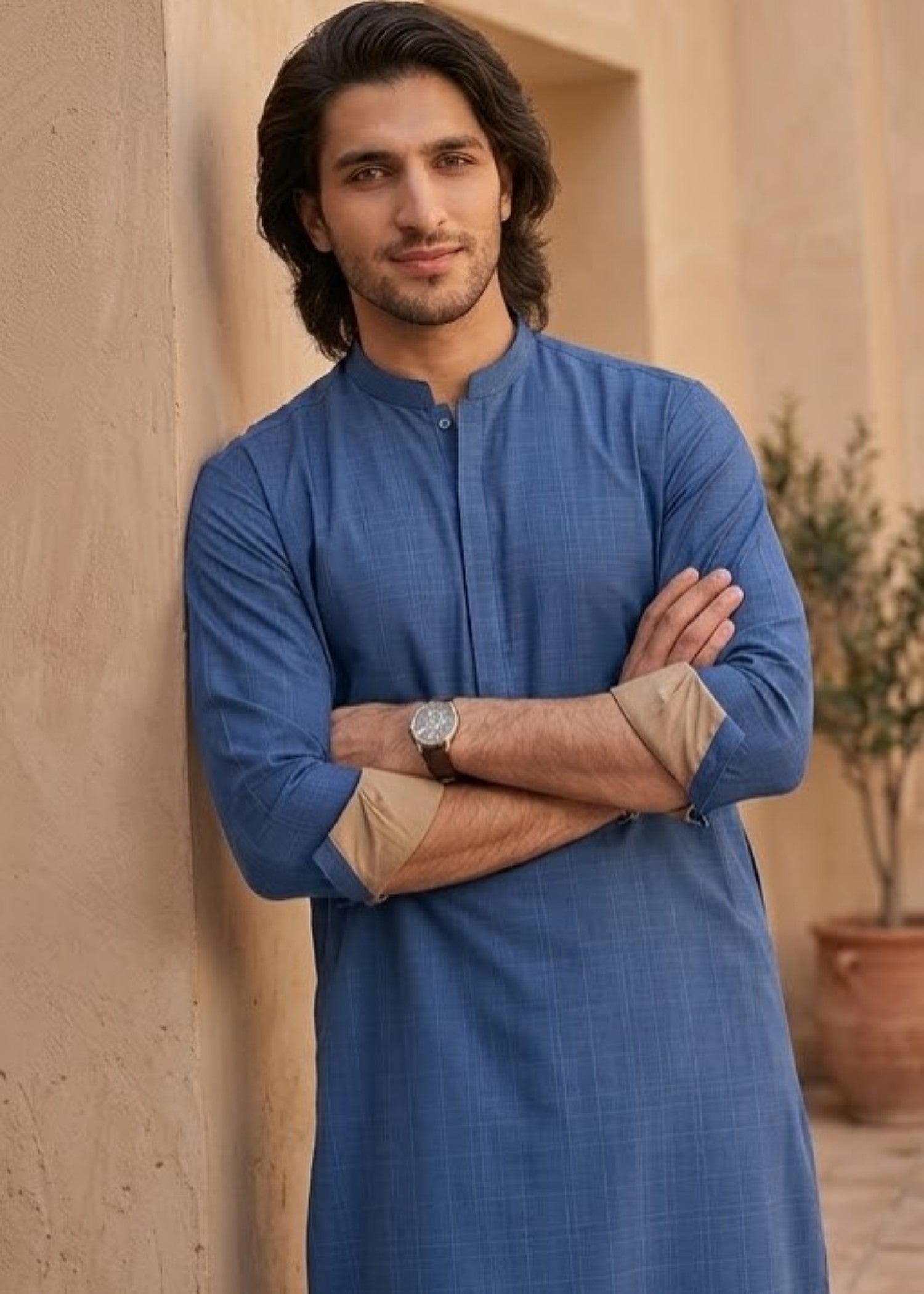 textured wash & wear Unstitched in Yale blue