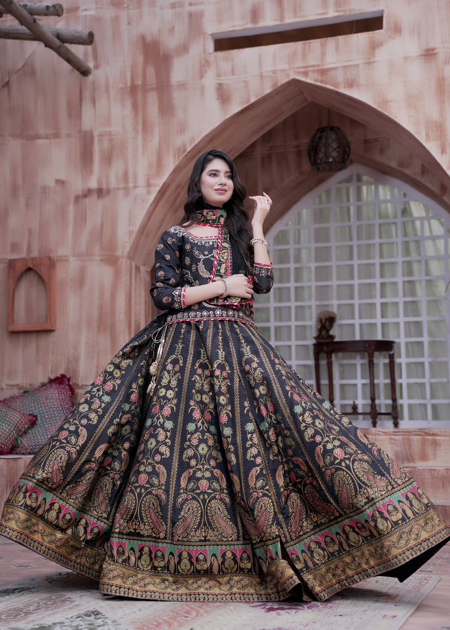 thai silk Lehenga in Black