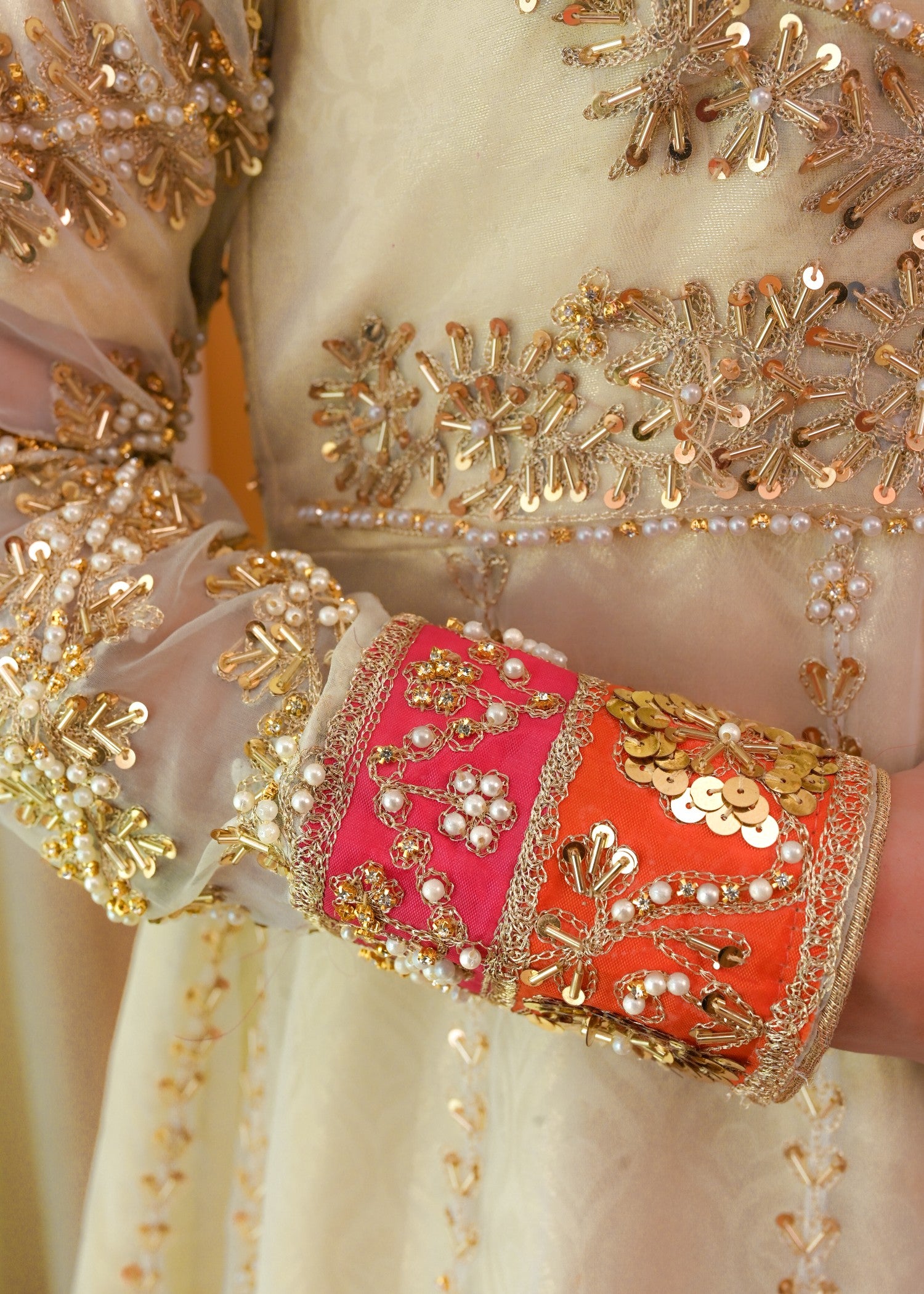 zari embroidered organza Pishwas in Ivory