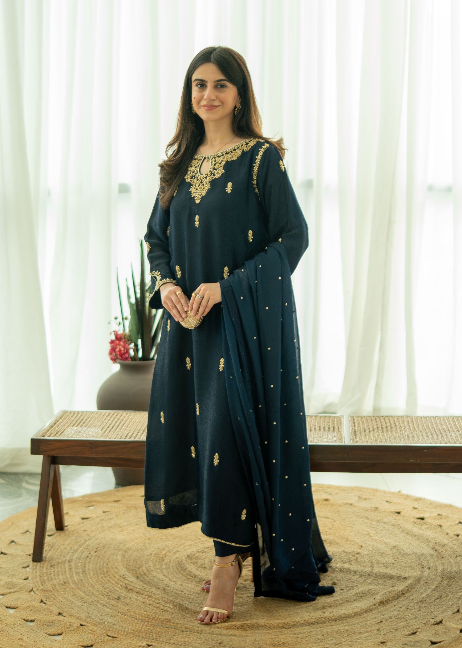 silk Kurta Set in Moonlight blue