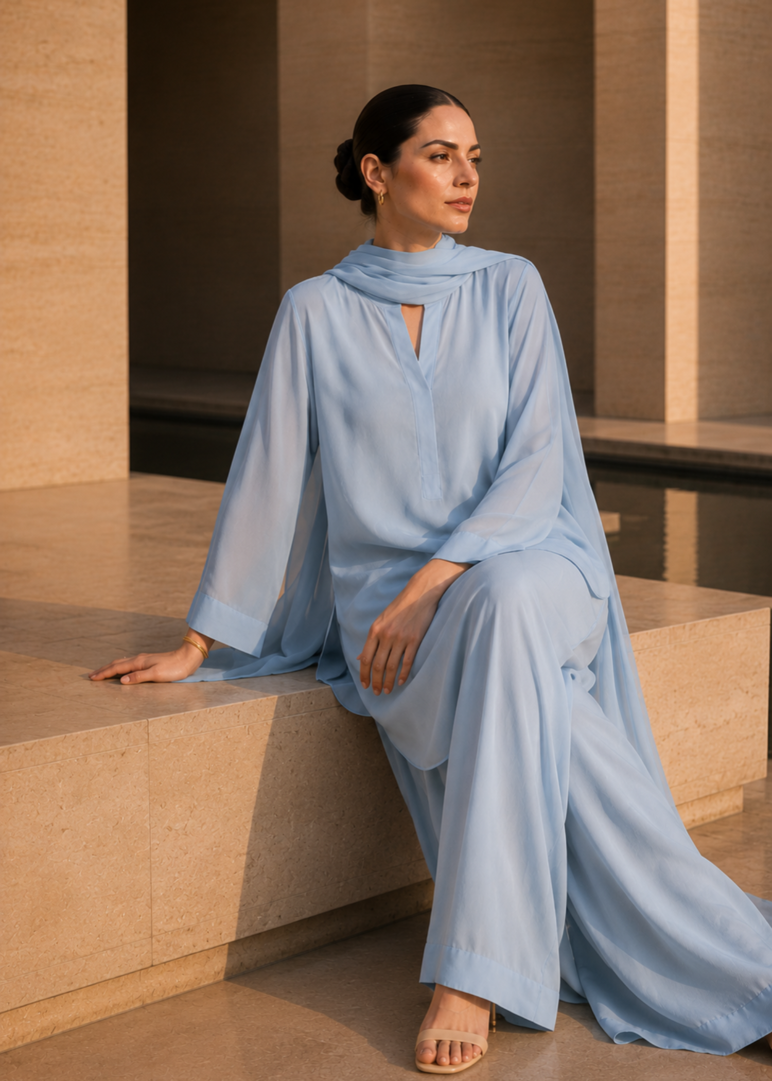 pure cotton Kurta Set in Cloud blue