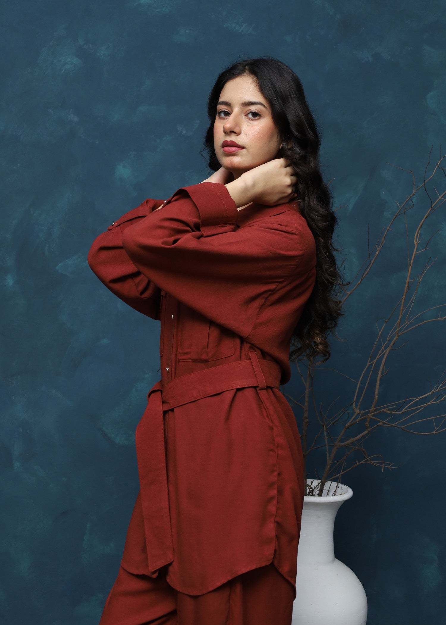 cotton linen Co Ord Sets in Rust red