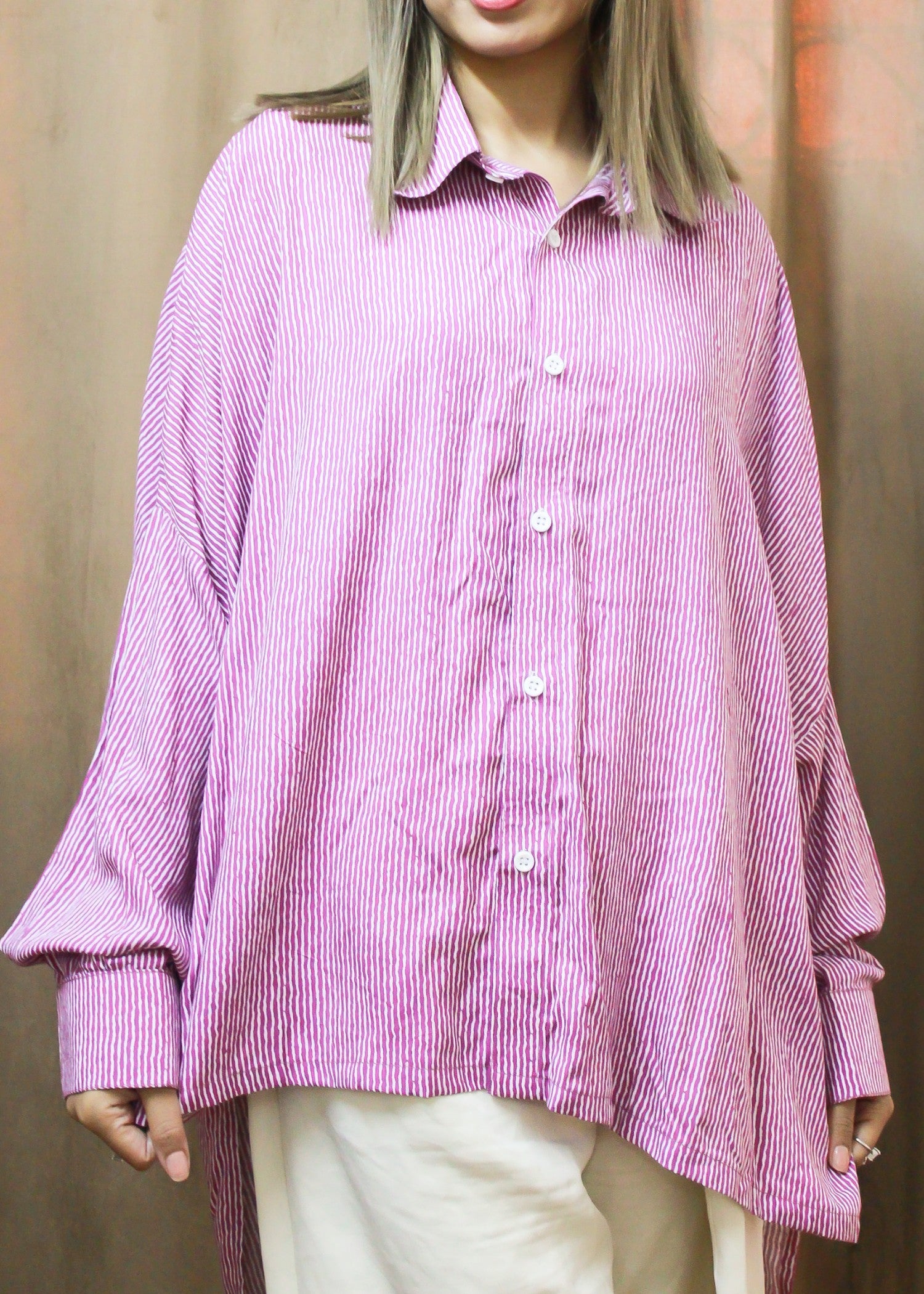 linen Top in Ice blue, pink