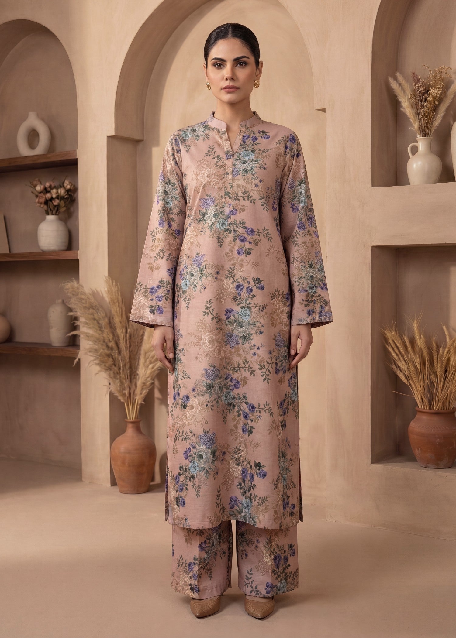 silk Kurta Set in Peach orange