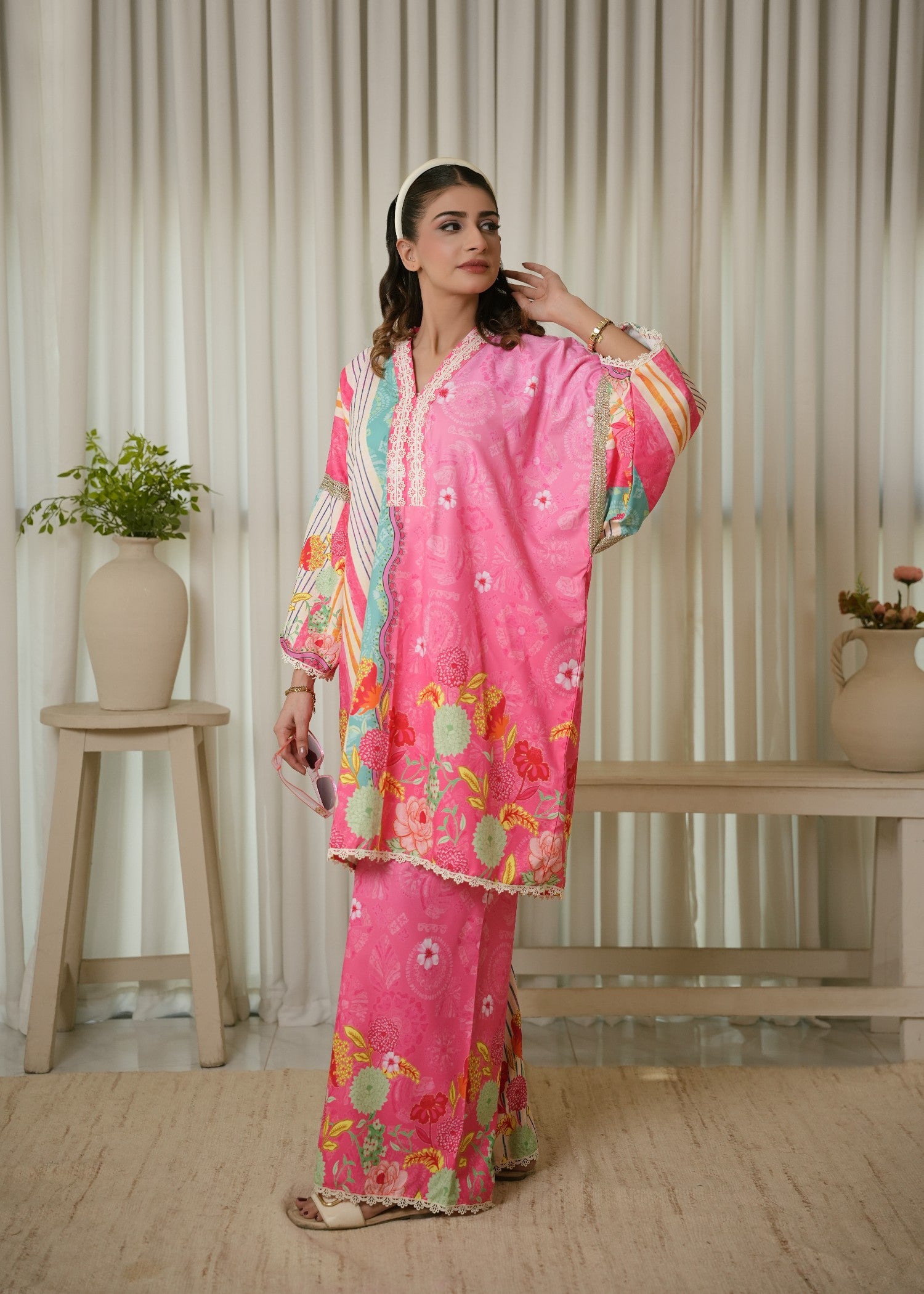 poly lawn Co Ord Sets in Strawberry pink