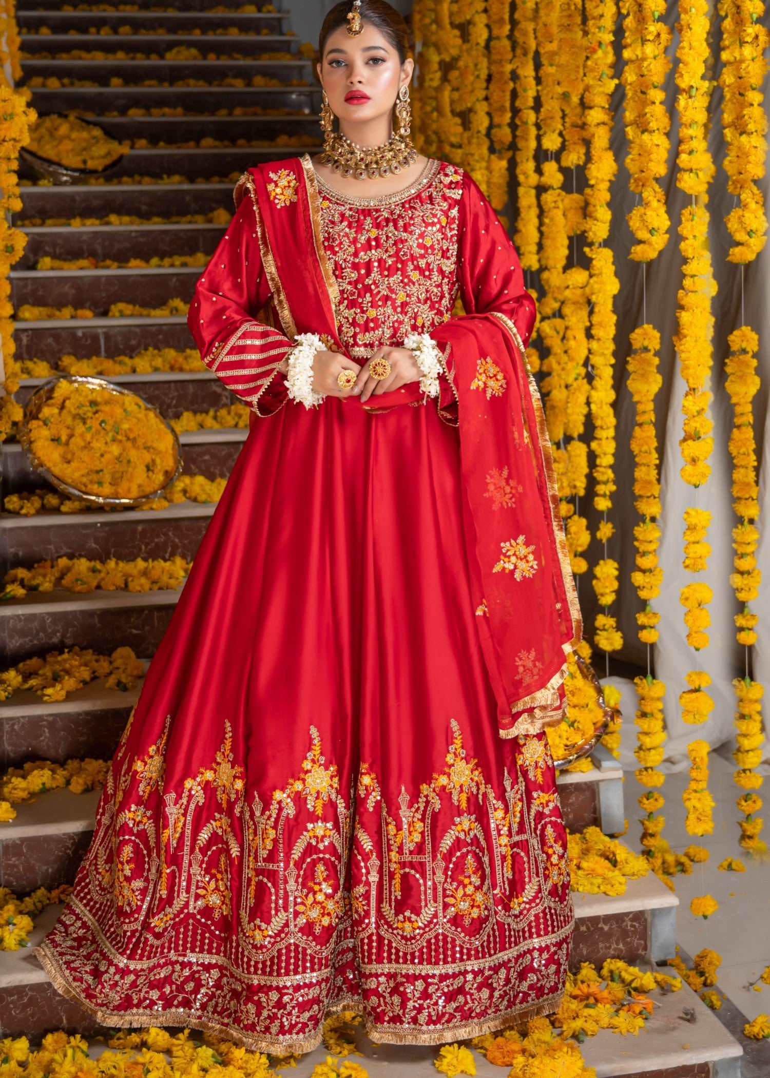 silk Pishwas in Red
