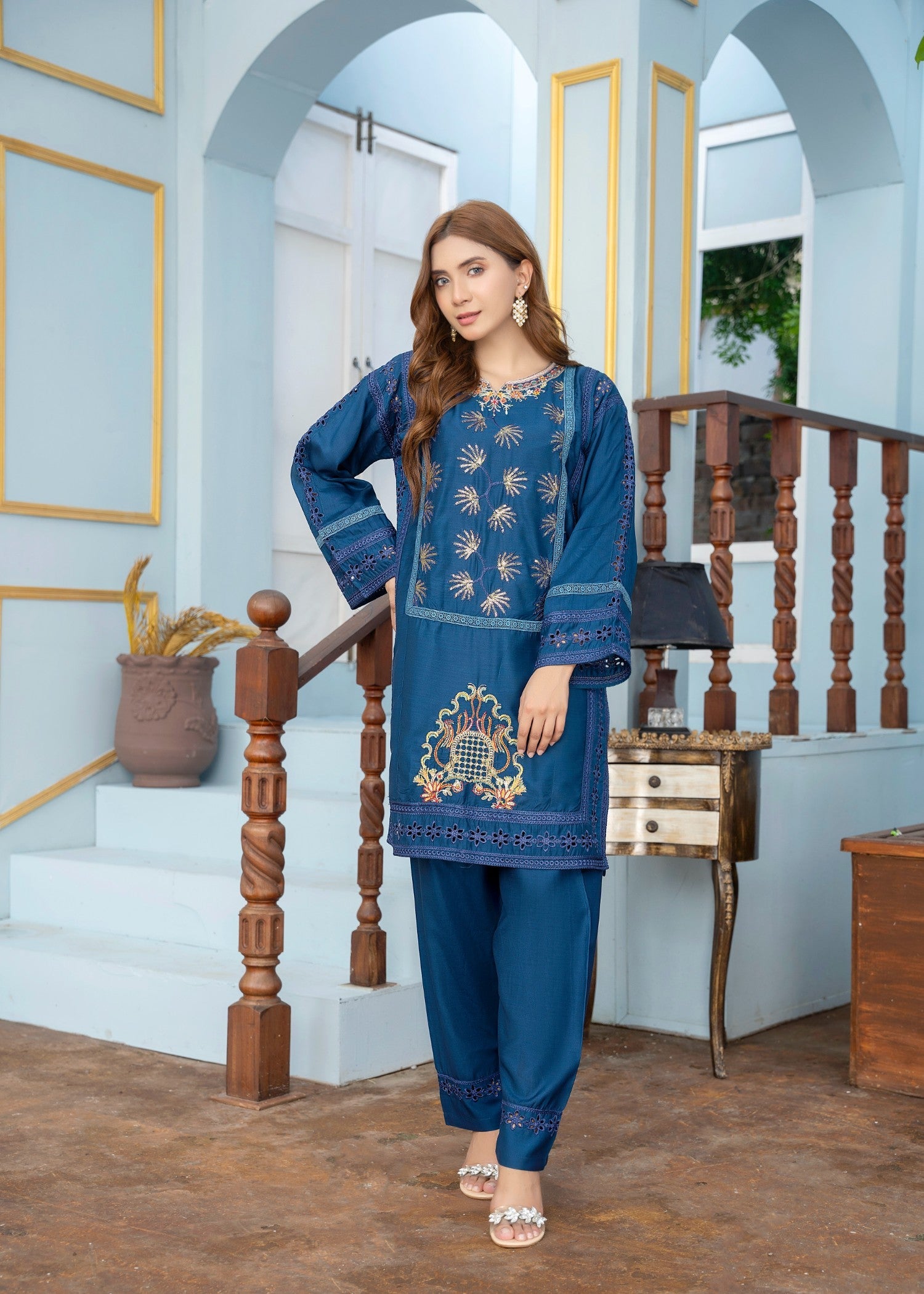 viscose Kurta Set in Navy blue