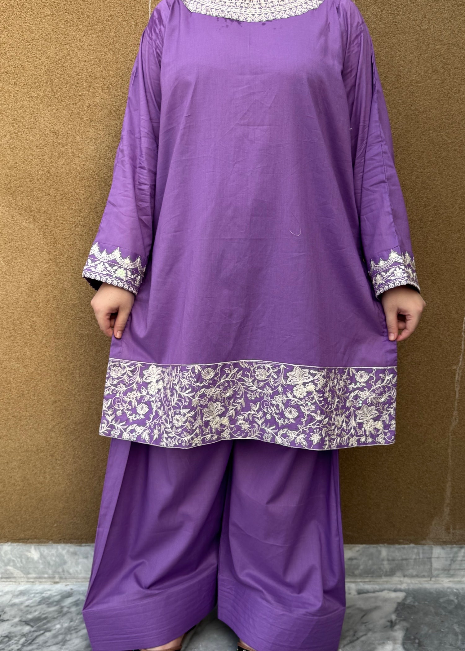 lawn Kurta Set in Royal lilac