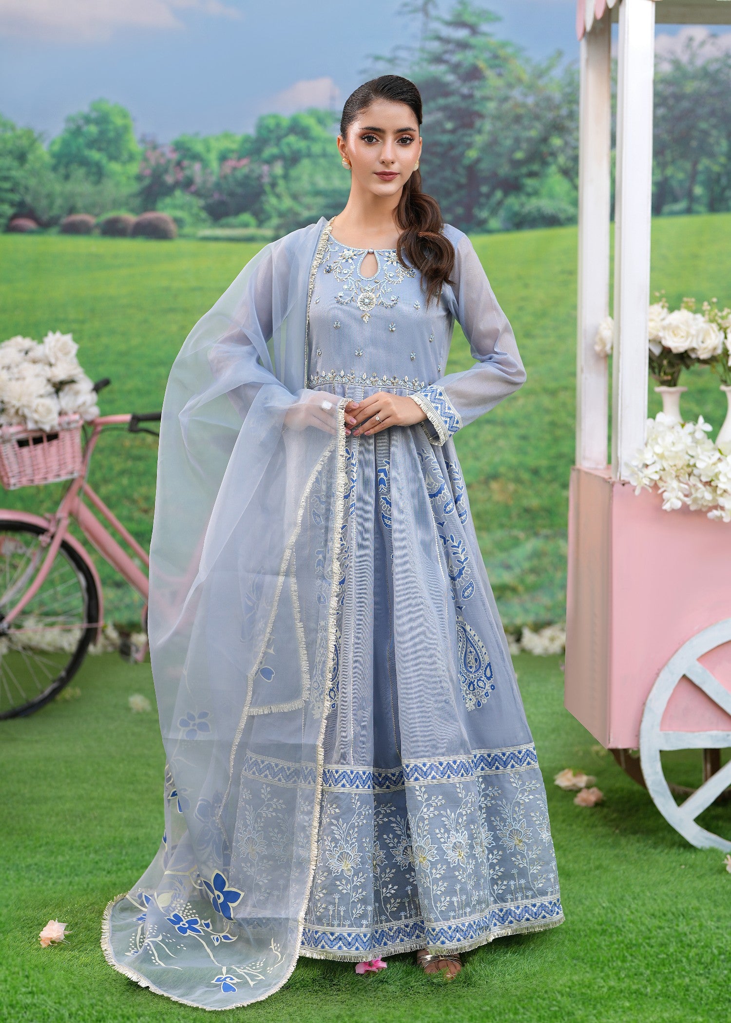 masuri Pishwas in Sky blue