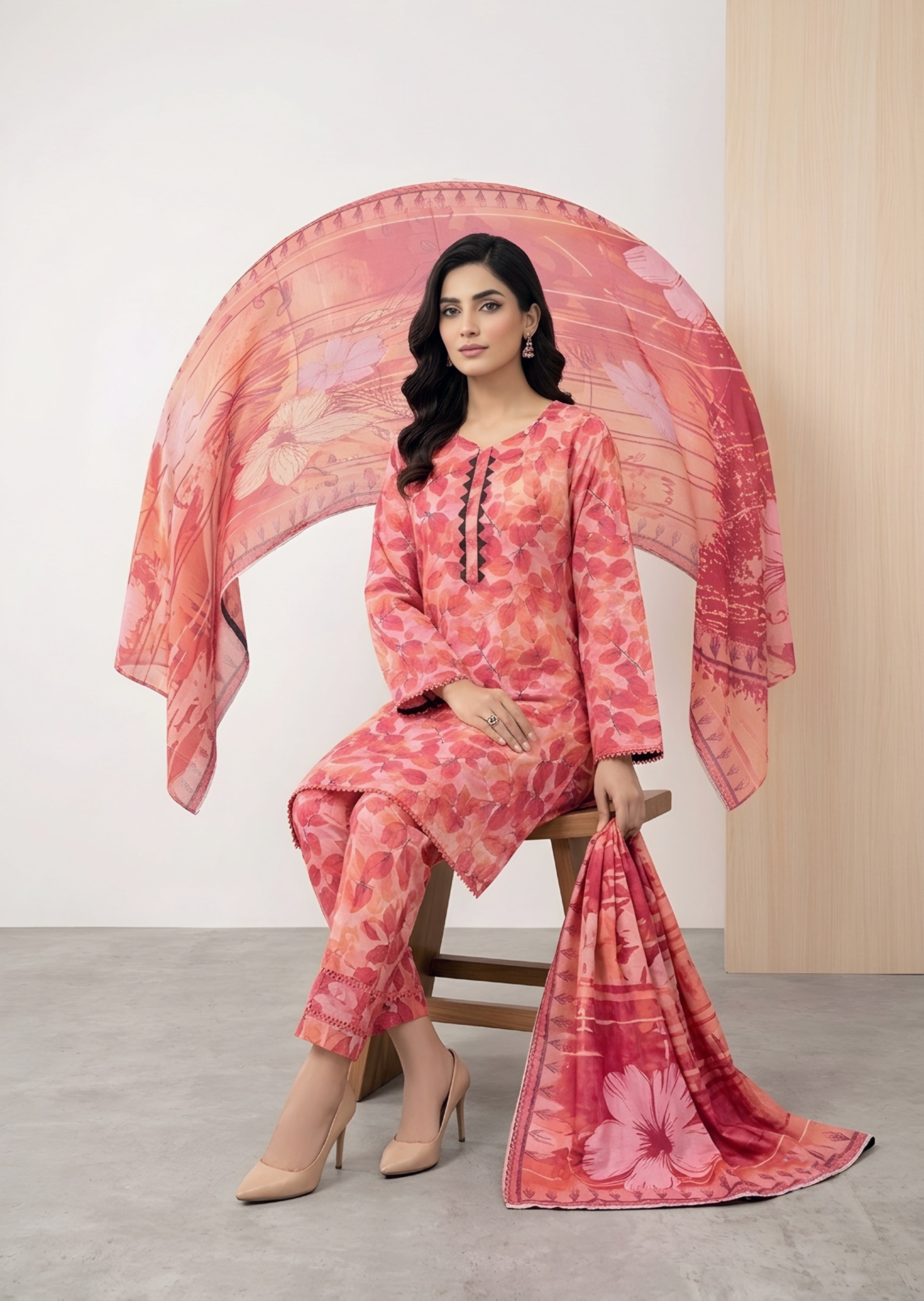 khaddar Kurta Set in Light pink