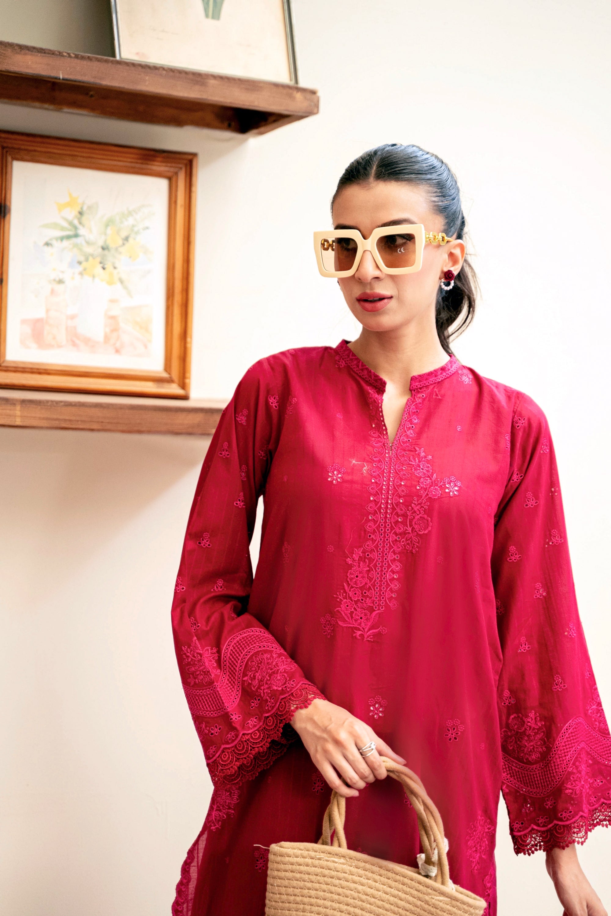 lawn Kurta Set in Red