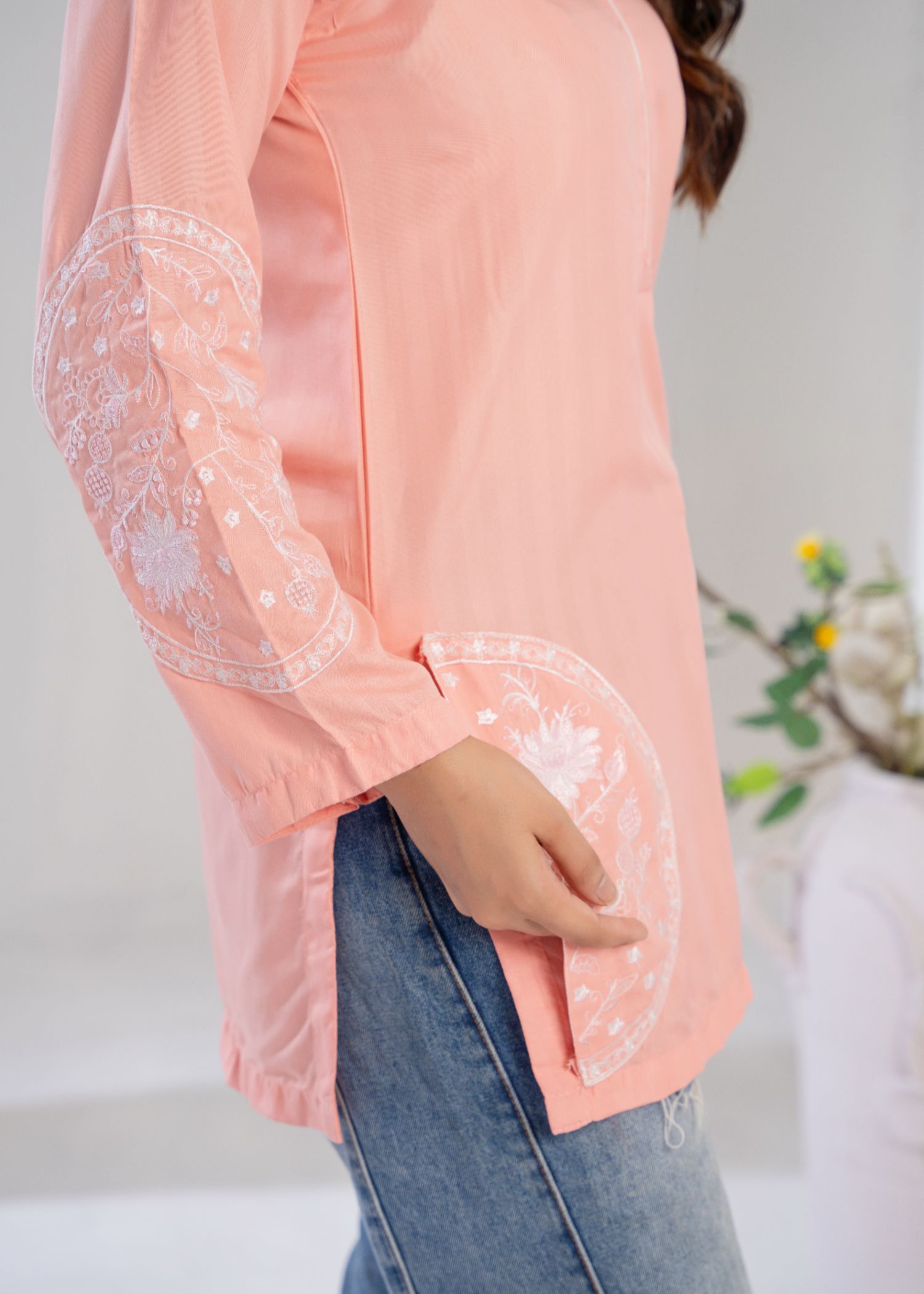 cotton Kurti in Light salmon
