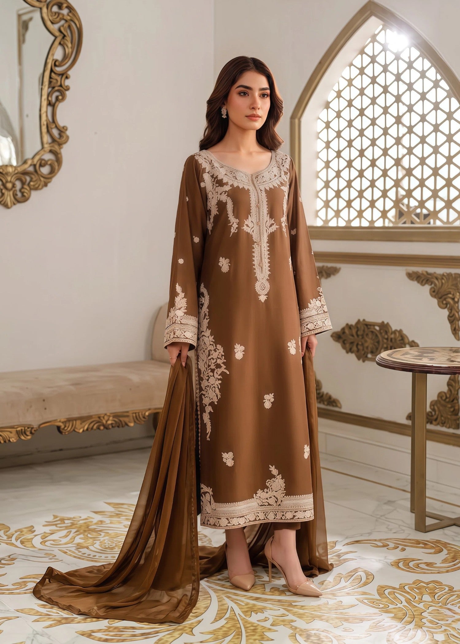 linen Kurta Set in Brown