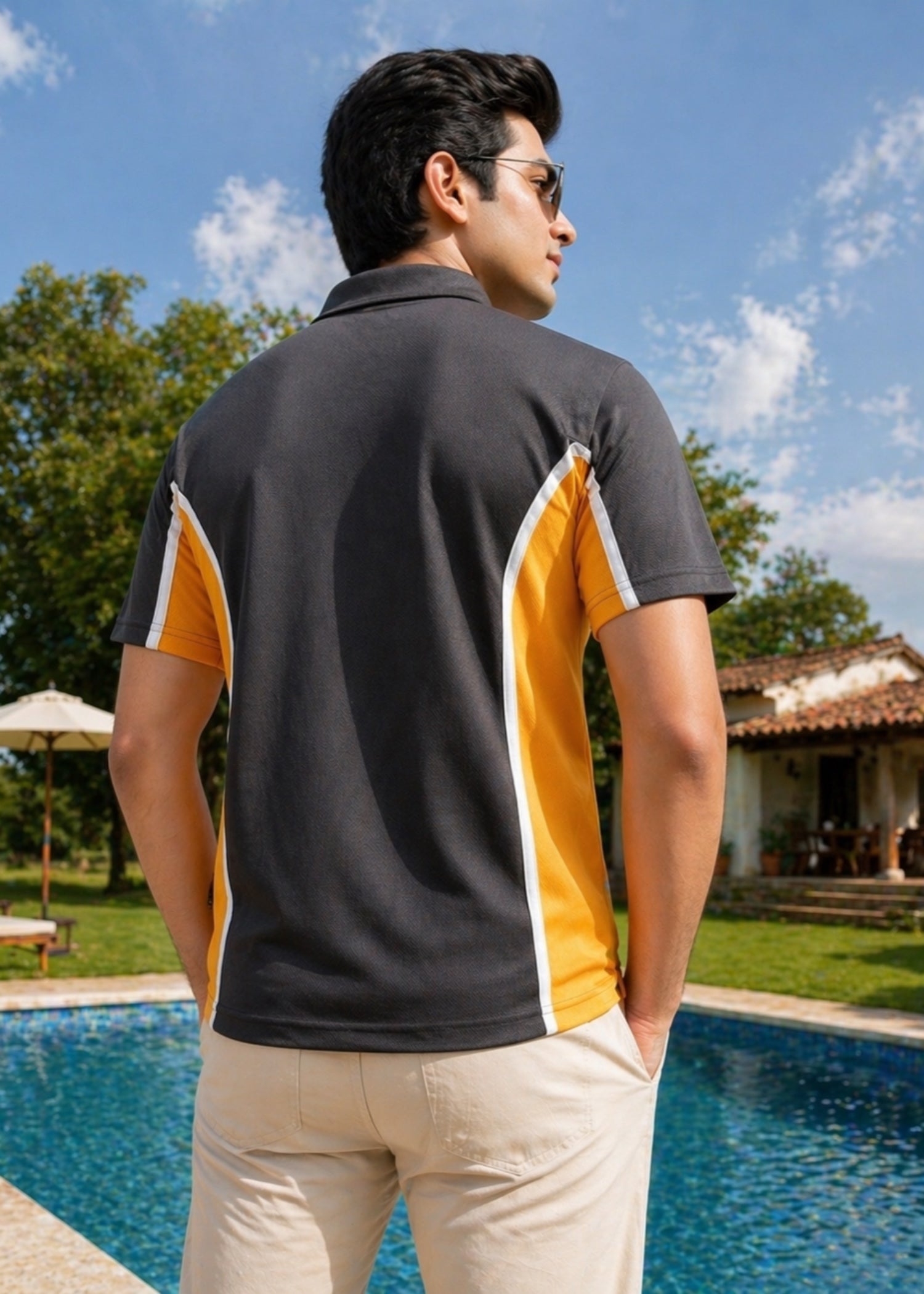 polyester Polo Shirt in Black, orange