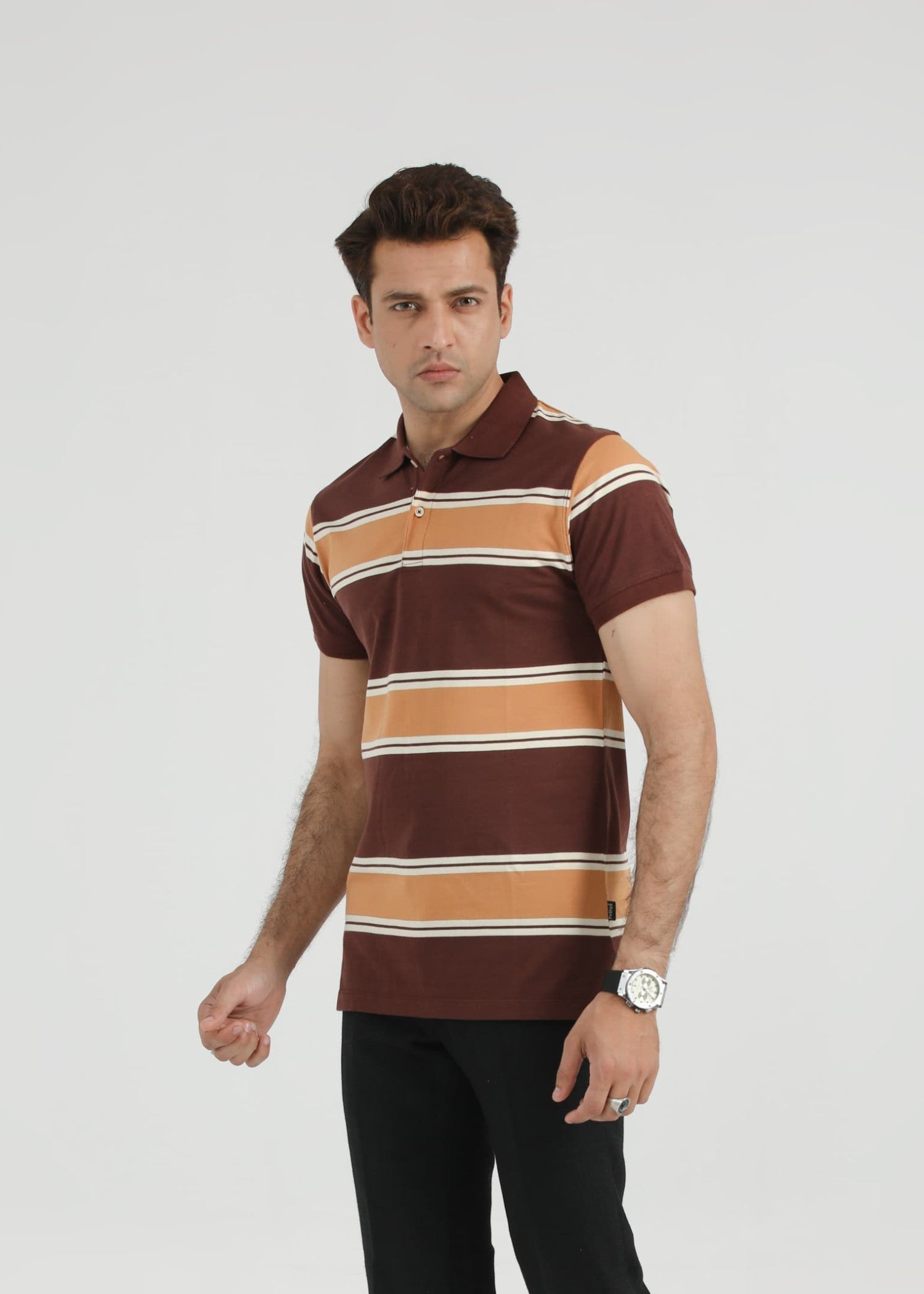 single jersey knit Polo Shirt in Camel brown