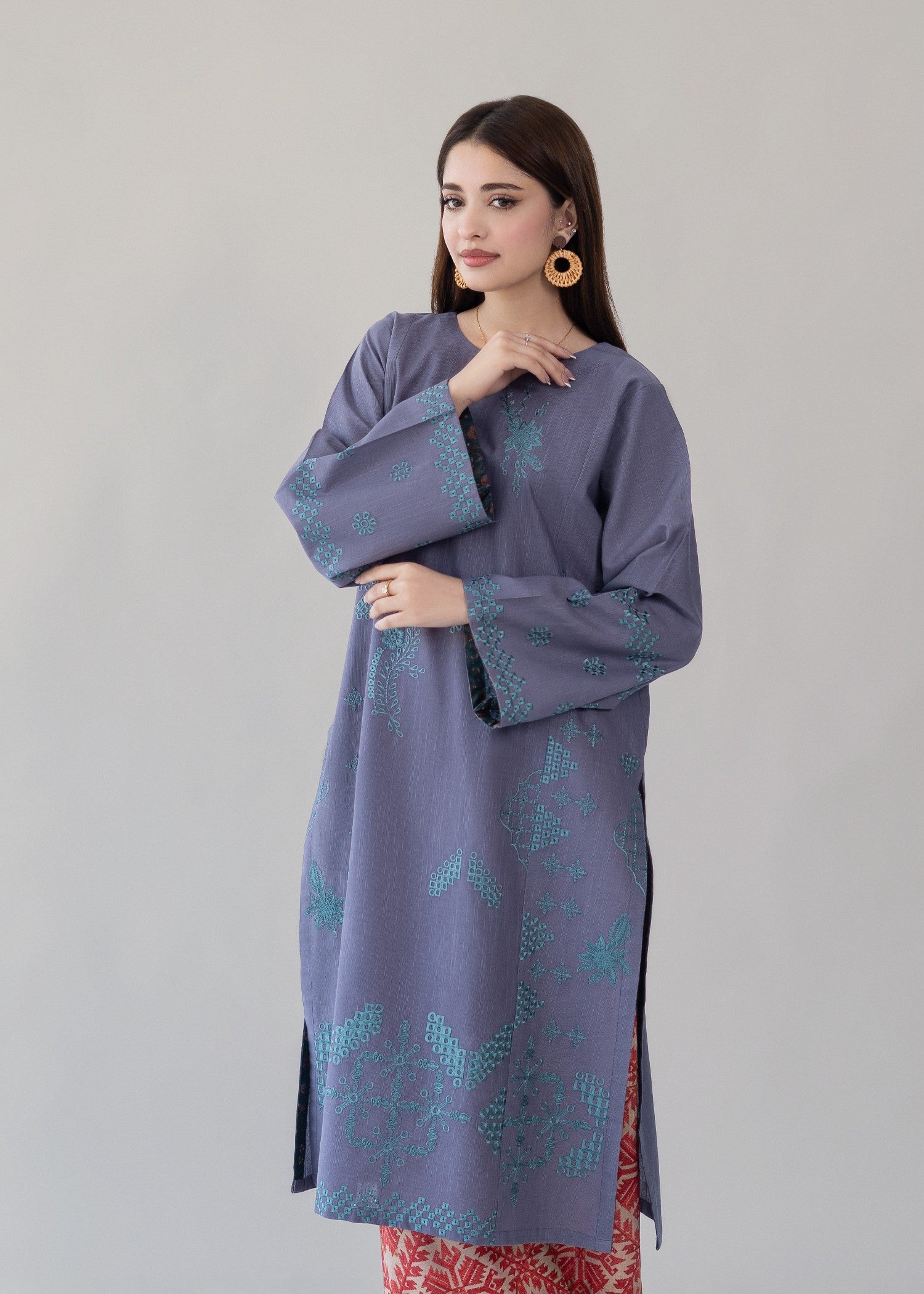 slub khaddar Kurta Set in Grey