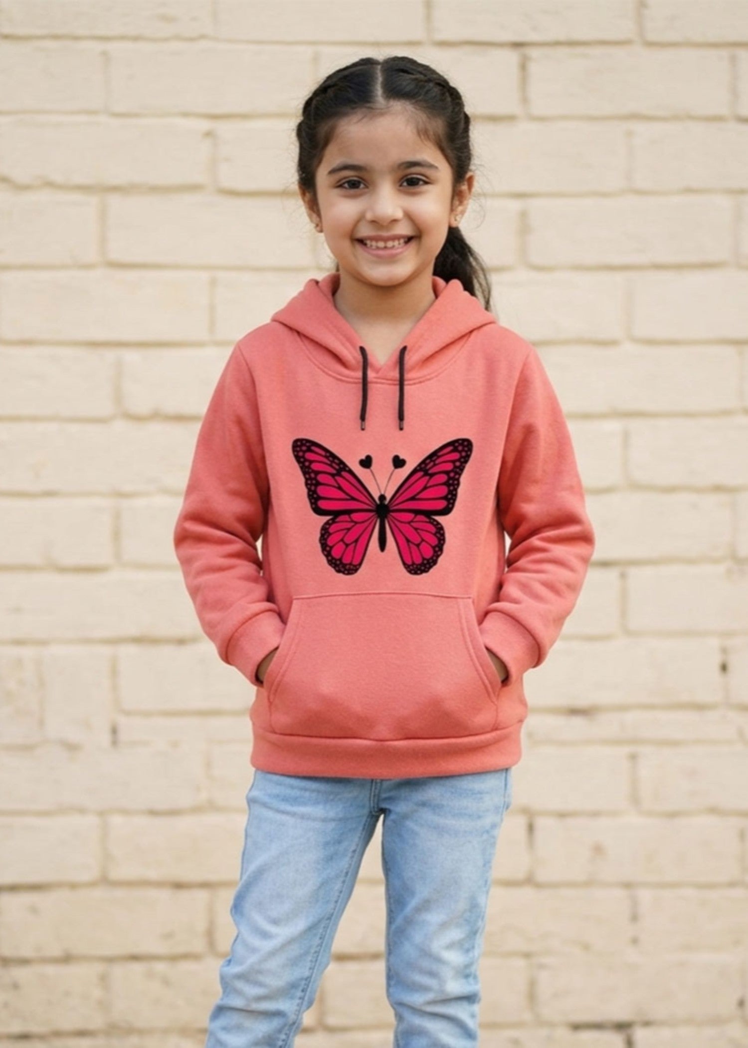 fleece Hoodie in Coral orange